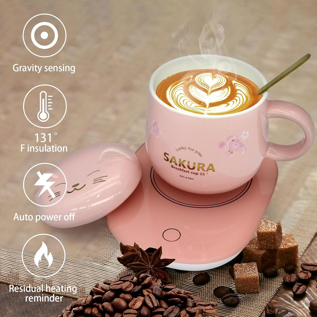 Cute Cat Mug Warmer - Pink Coffee Cup Warmer with Gift Box