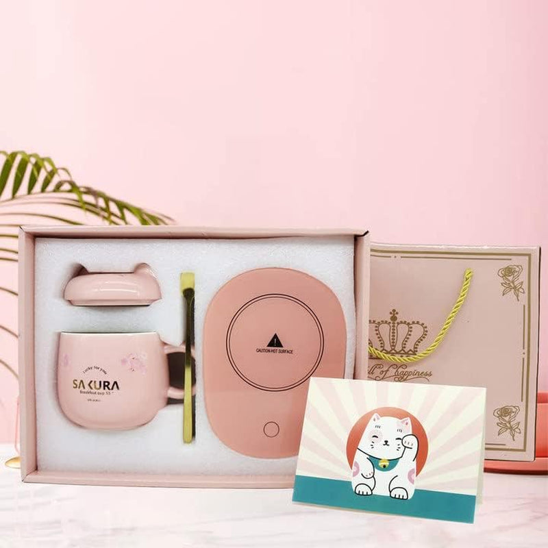 Cute Cat Mug Warmer - Pink Coffee Cup Warmer with Gift Box