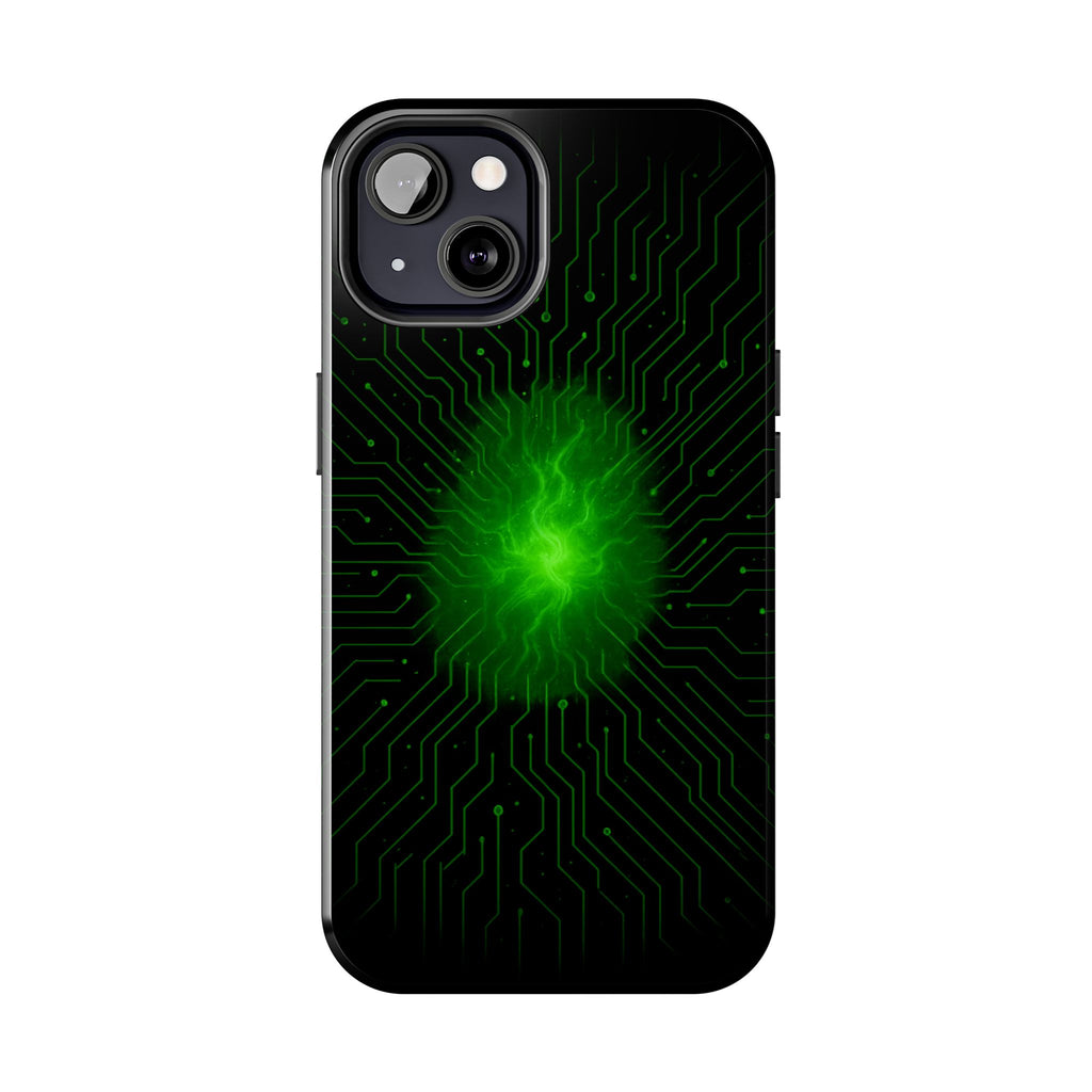 Tough Phone Case — Neon Green Energy Circuit Design