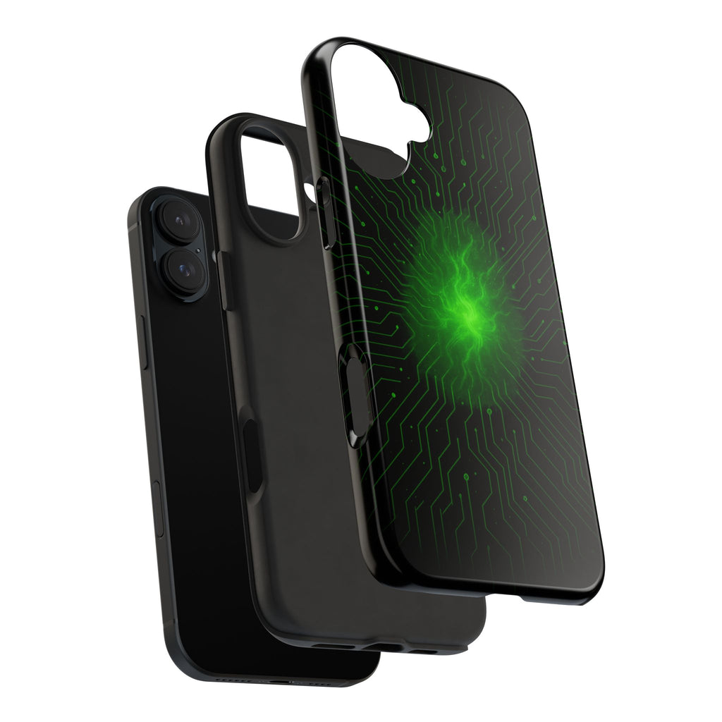 Tough Phone Case — Neon Green Energy Circuit Design