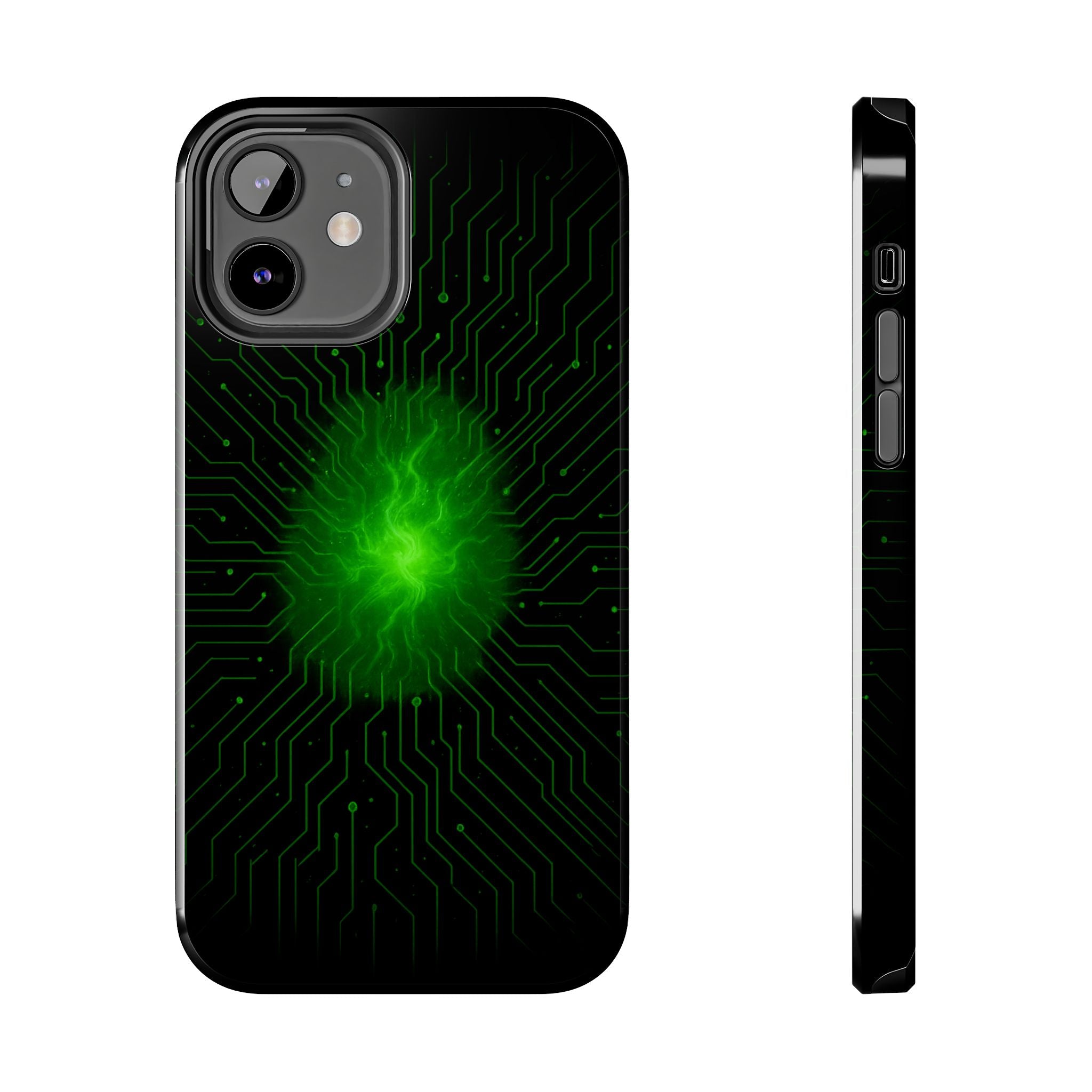 Tough Phone Case — Neon Green Energy Circuit Design