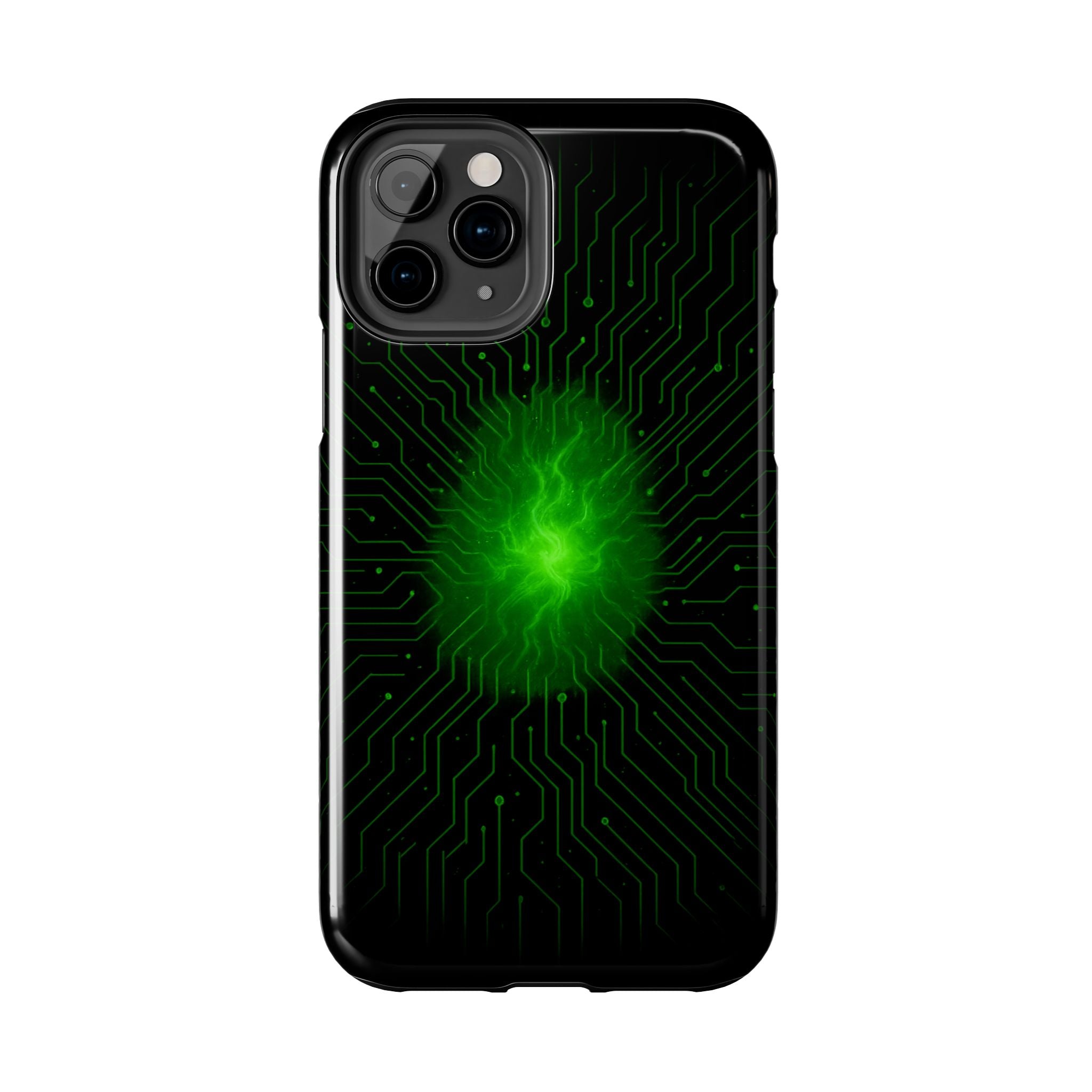 Tough Phone Case — Neon Green Energy Circuit Design