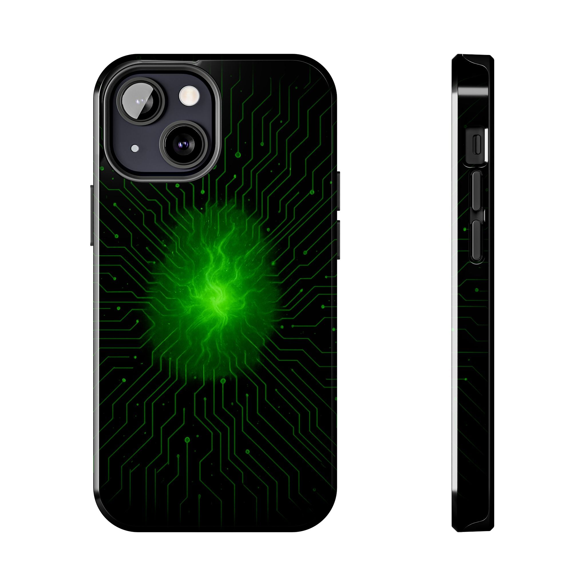 Tough Phone Case — Neon Green Energy Circuit Design