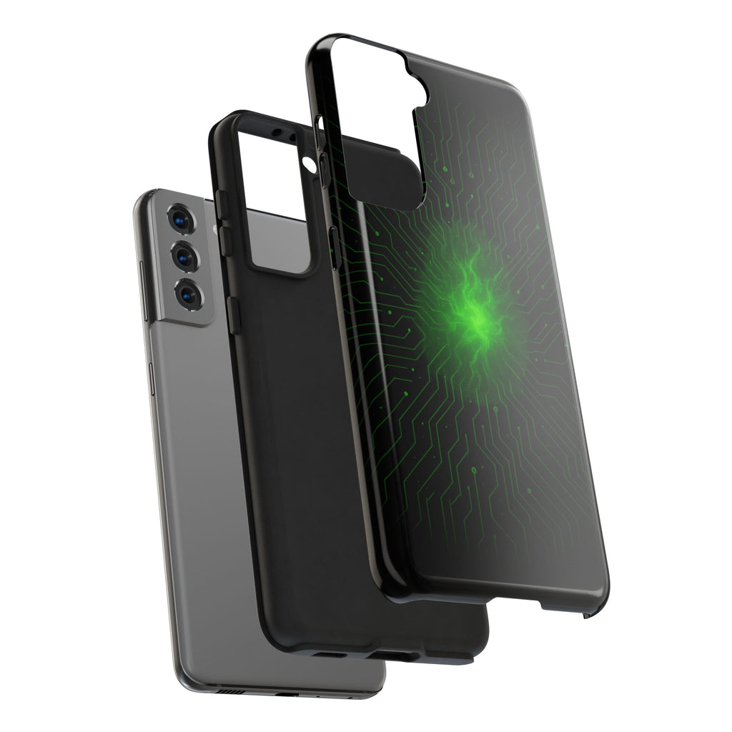 Tough Phone Case — Neon Green Energy Circuit Design