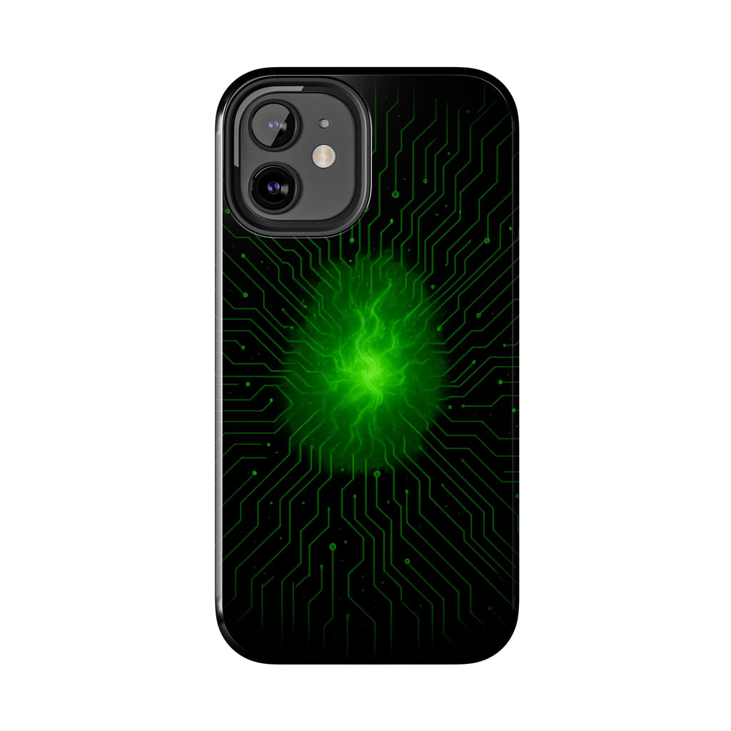 Tough Phone Case — Neon Green Energy Circuit Design
