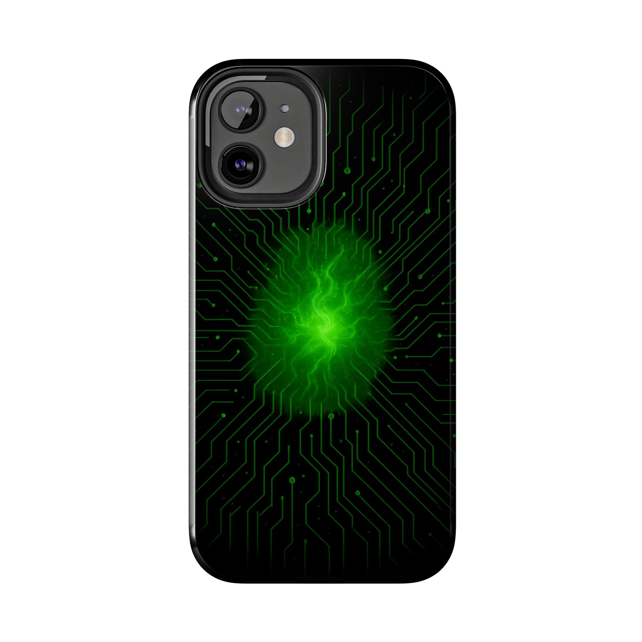 Tough Phone Case — Neon Green Energy Circuit Design