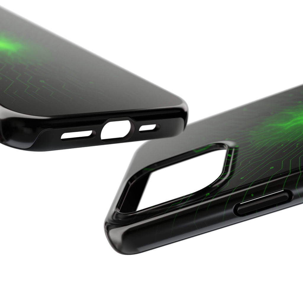 Tough Phone Case — Neon Green Energy Circuit Design