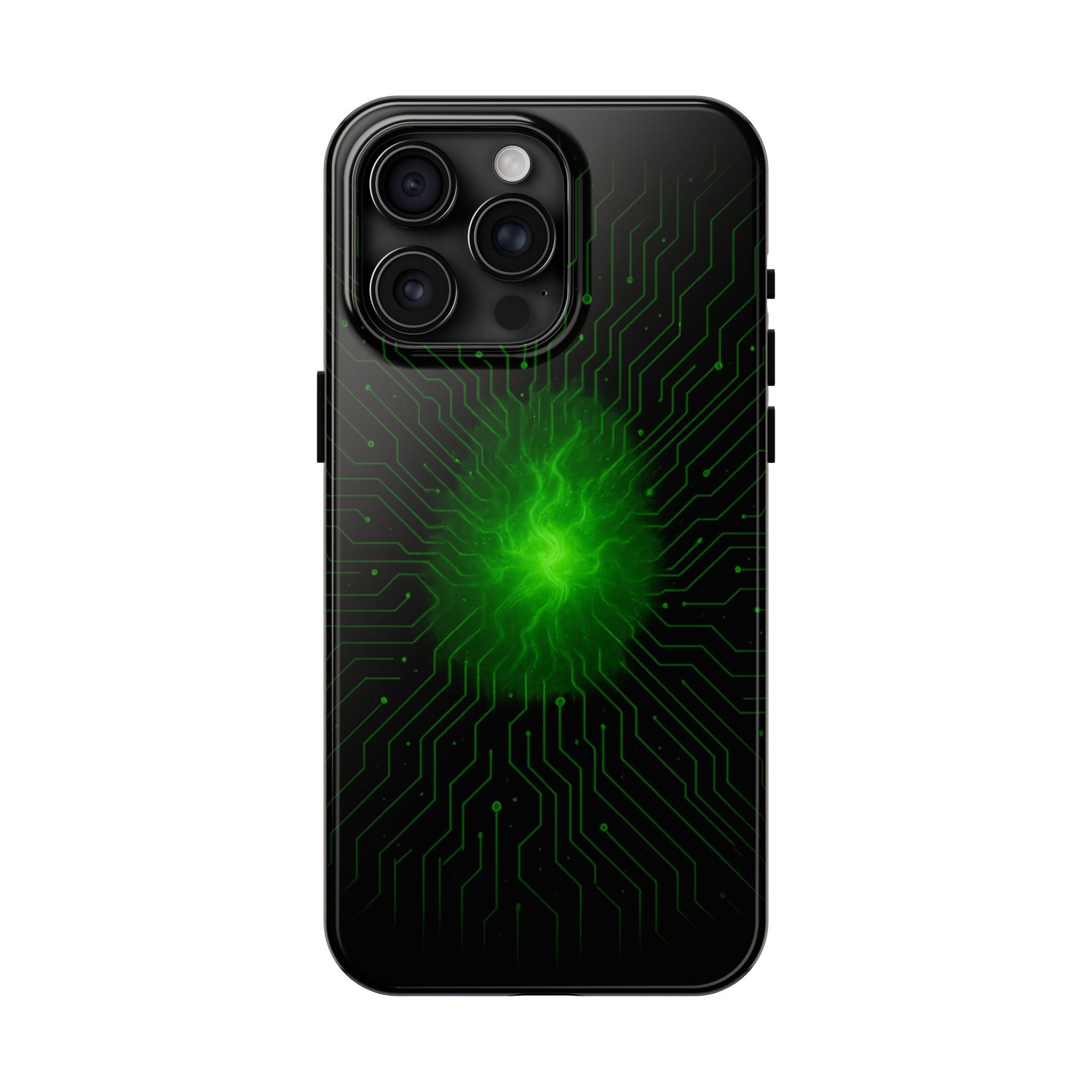 Tough Phone Case — Neon Green Energy Circuit Design