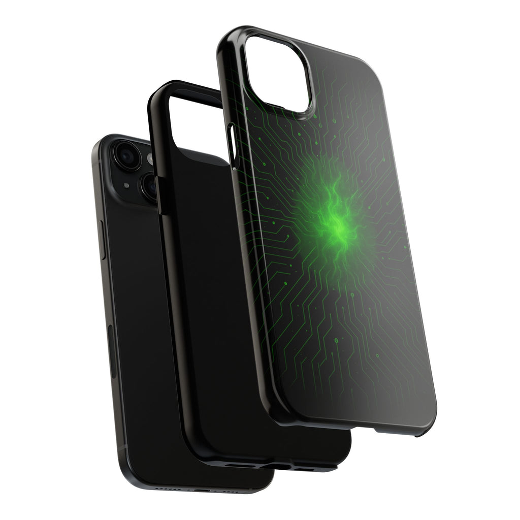 Tough Phone Case — Neon Green Energy Circuit Design