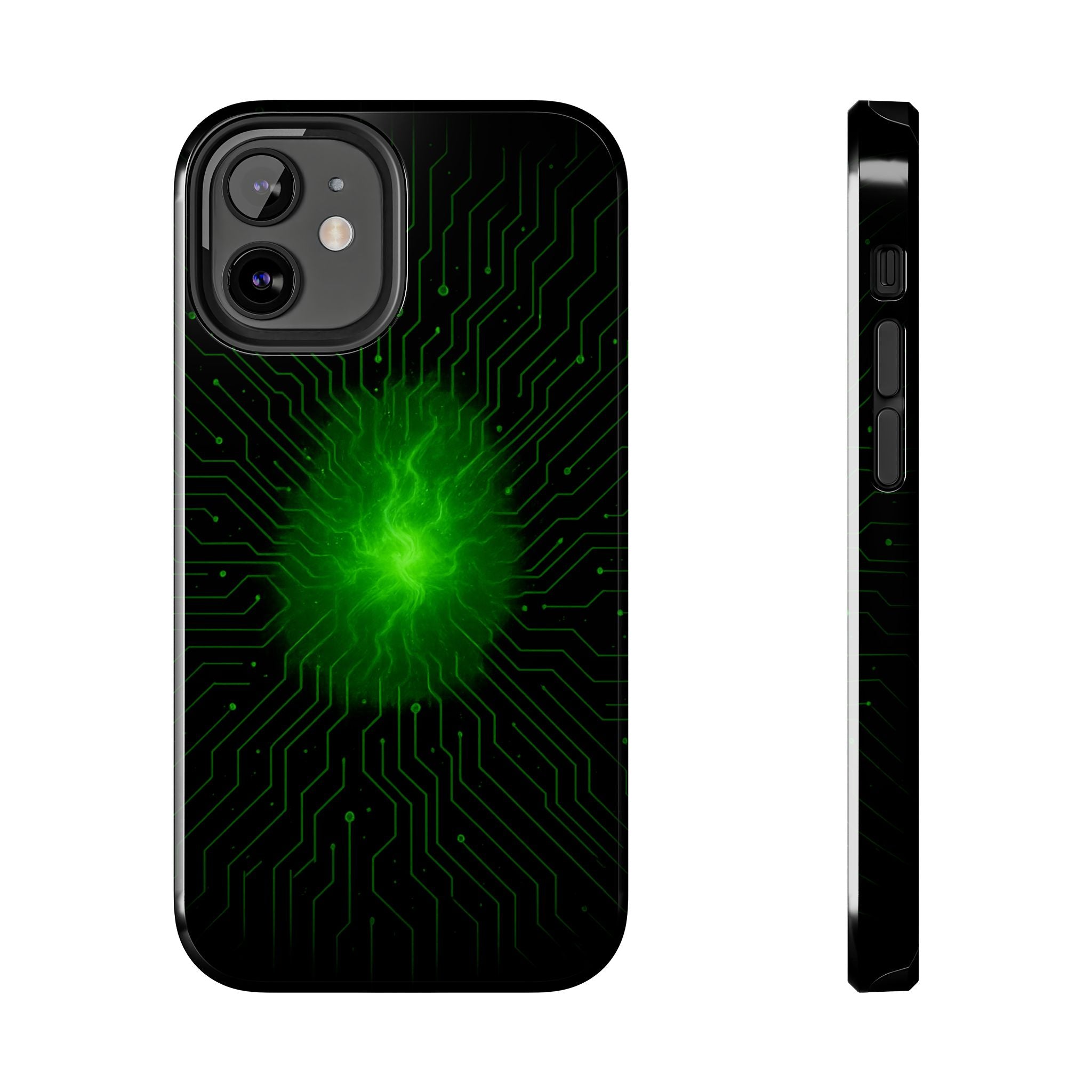 Tough Phone Case — Neon Green Energy Circuit Design