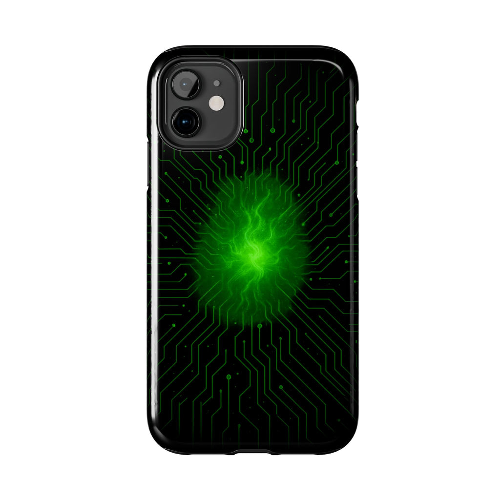 Tough Phone Case — Neon Green Energy Circuit Design