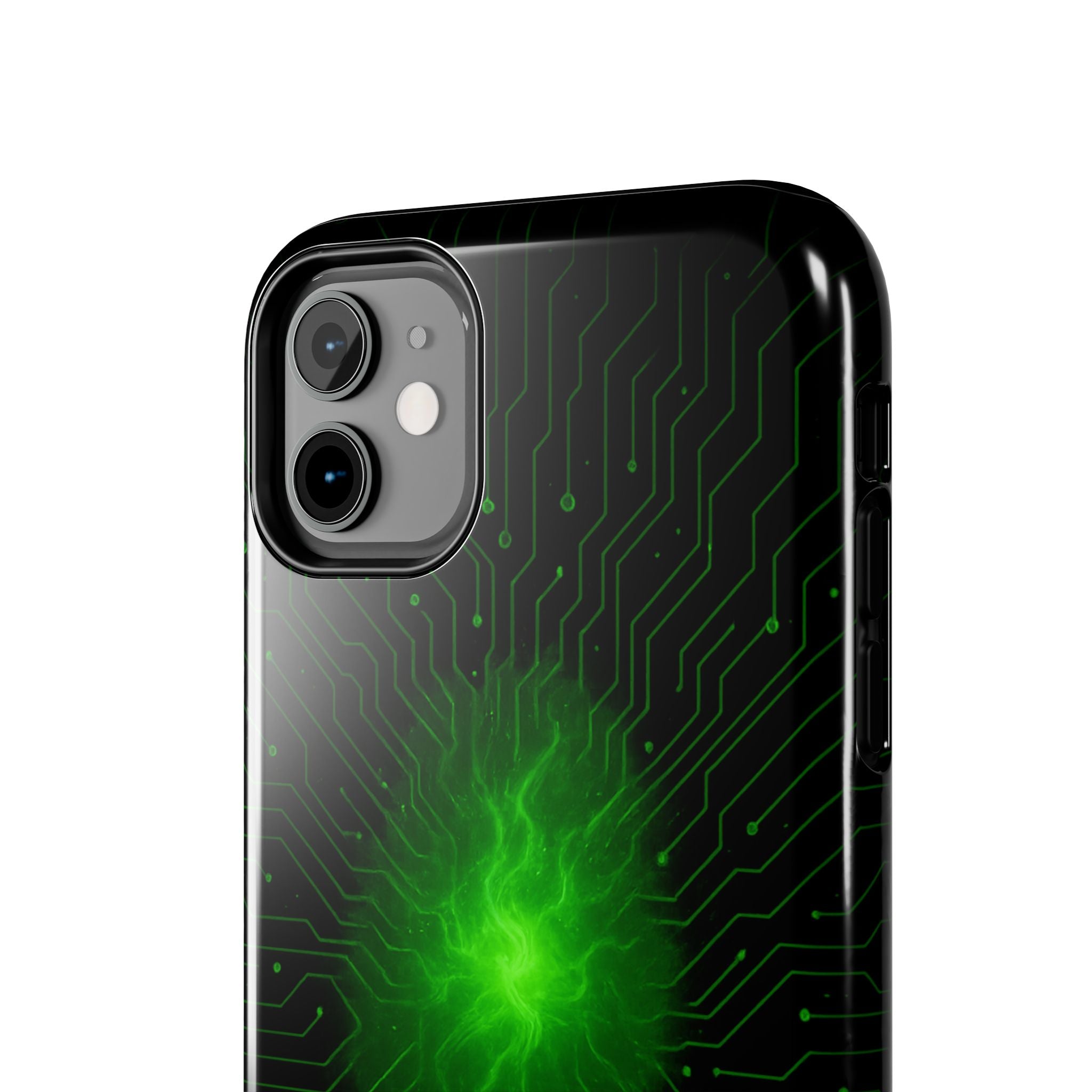 Tough Phone Case — Neon Green Energy Circuit Design