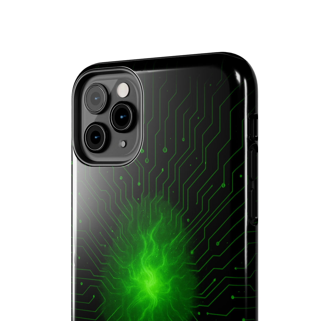 Tough Phone Case — Neon Green Energy Circuit Design