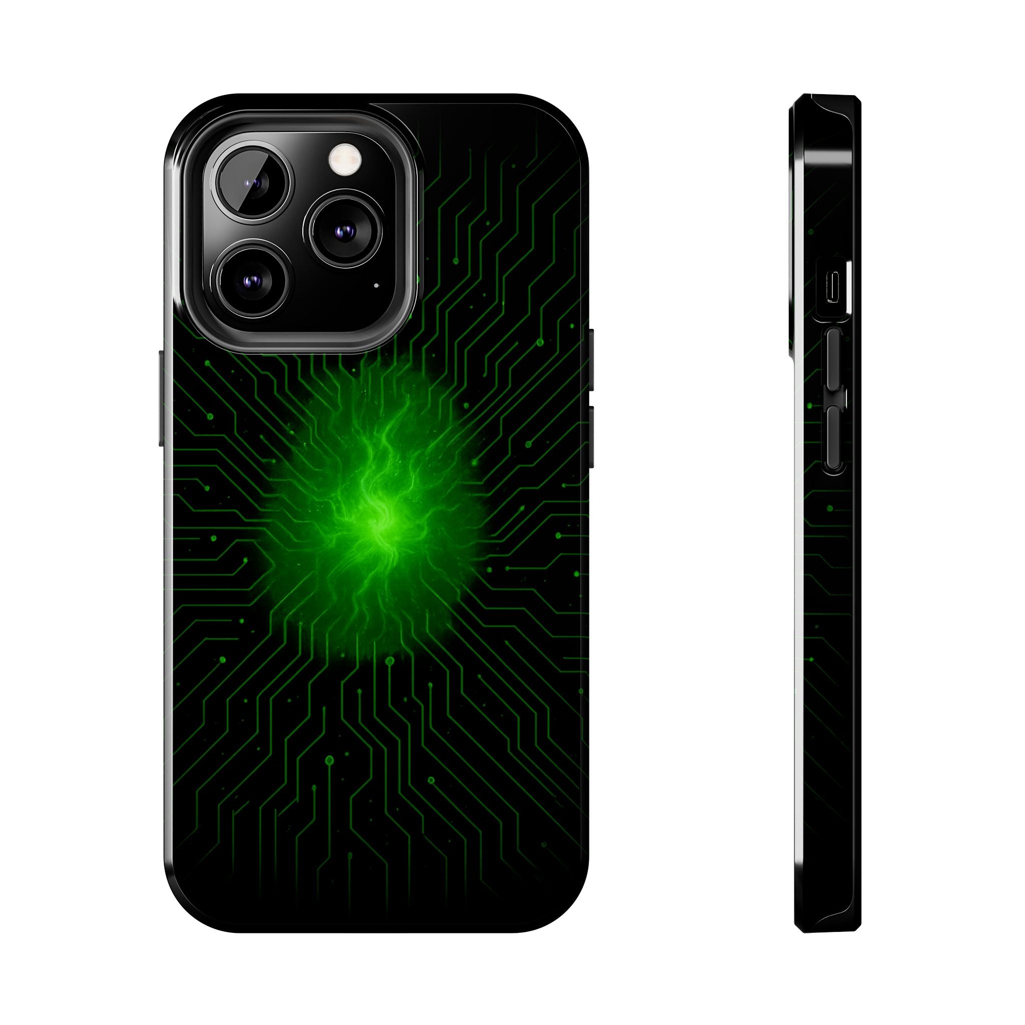 Tough Phone Case — Neon Green Energy Circuit Design