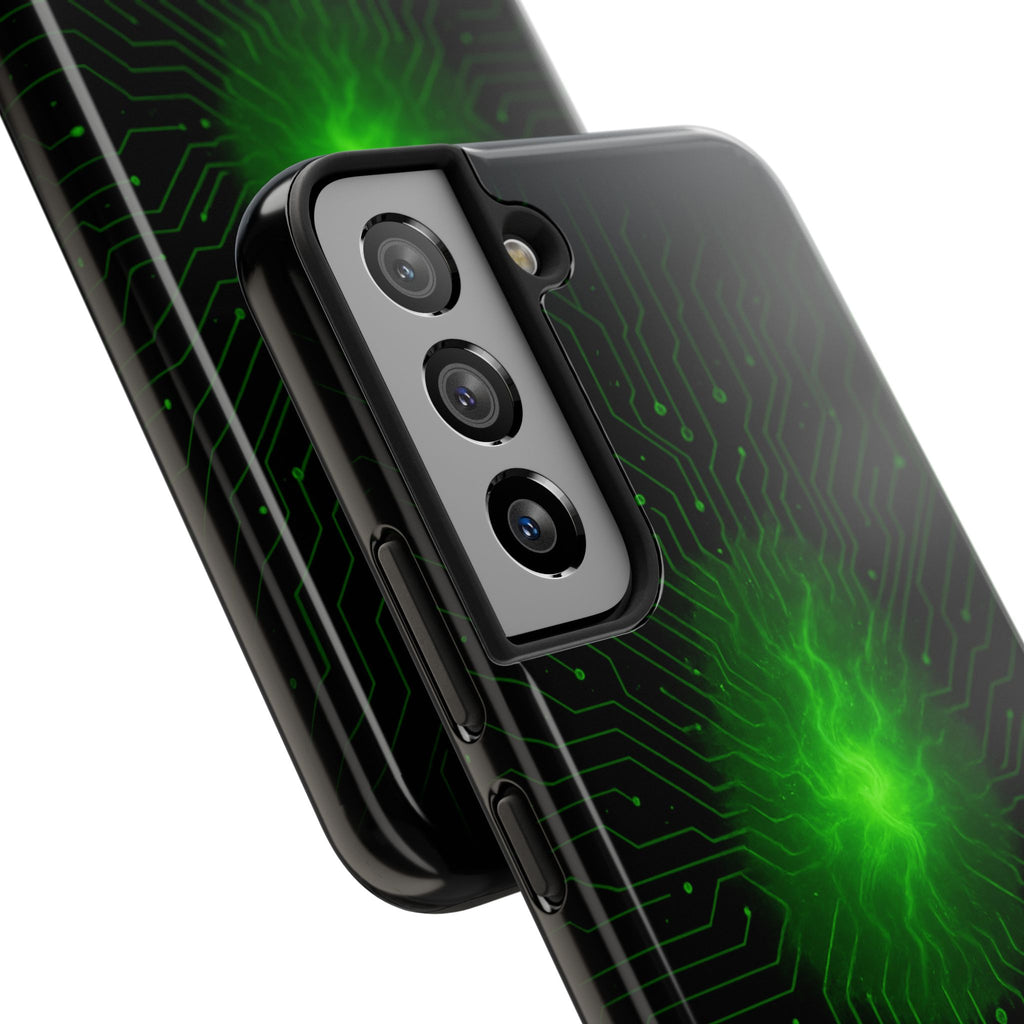 Tough Phone Case — Neon Green Energy Circuit Design