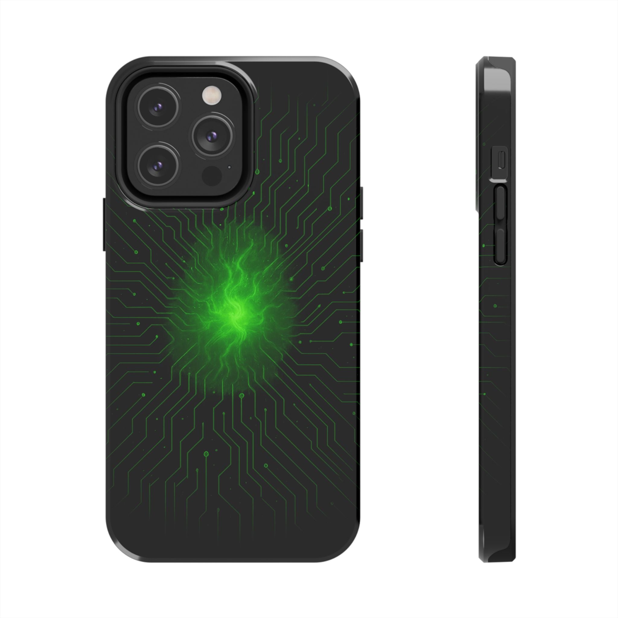 Tough Phone Case — Neon Green Energy Circuit Design