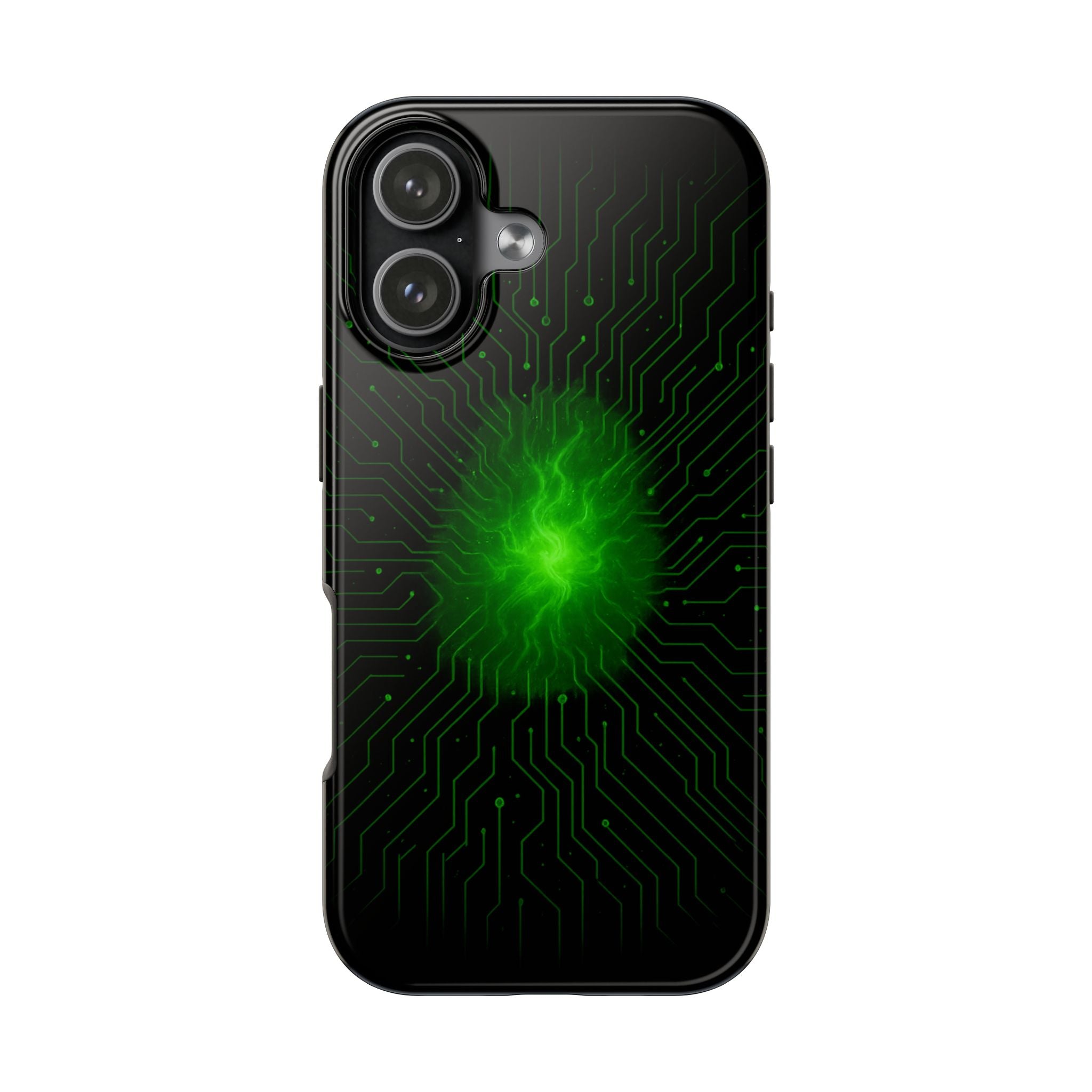 Tough Phone Case — Neon Green Energy Circuit Design