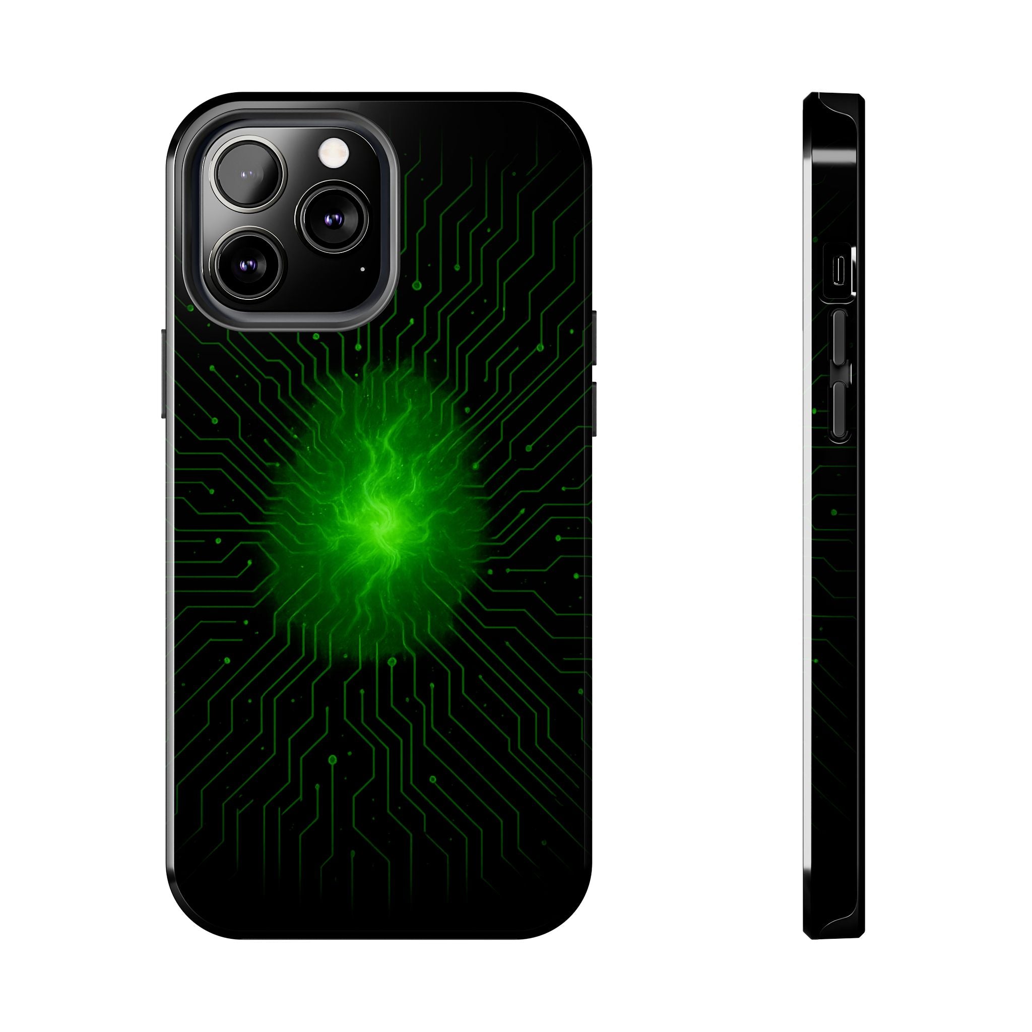 Tough Phone Case — Neon Green Energy Circuit Design