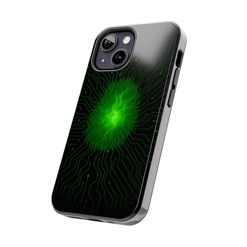 Tough Phone Case — Neon Green Energy Circuit Design