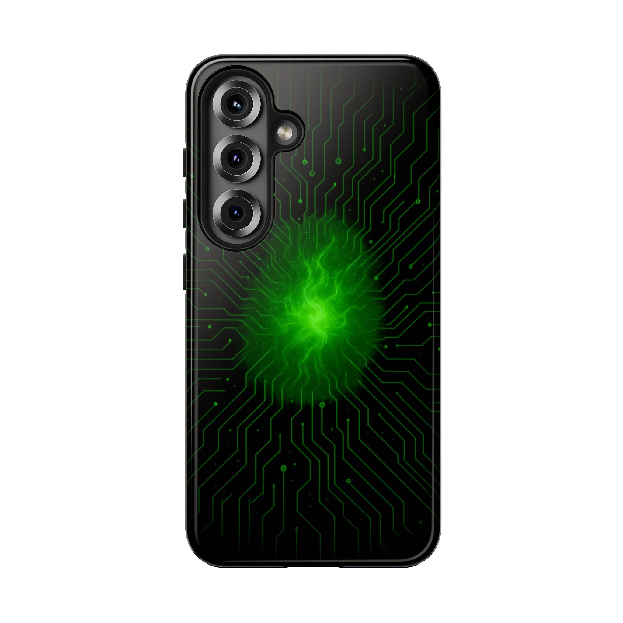 Tough Phone Case — Neon Green Energy Circuit Design
