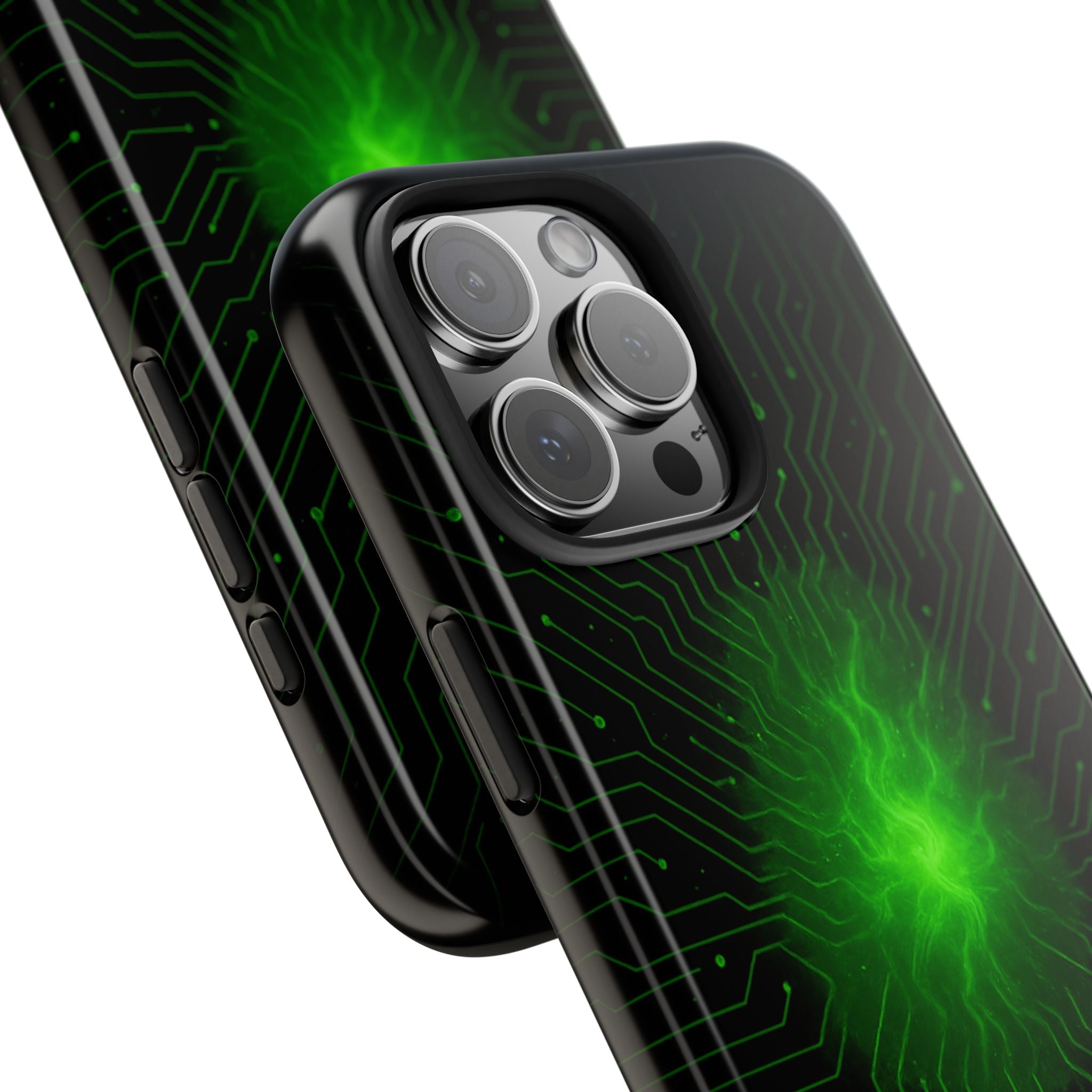 Tough Phone Case — Neon Green Energy Circuit Design