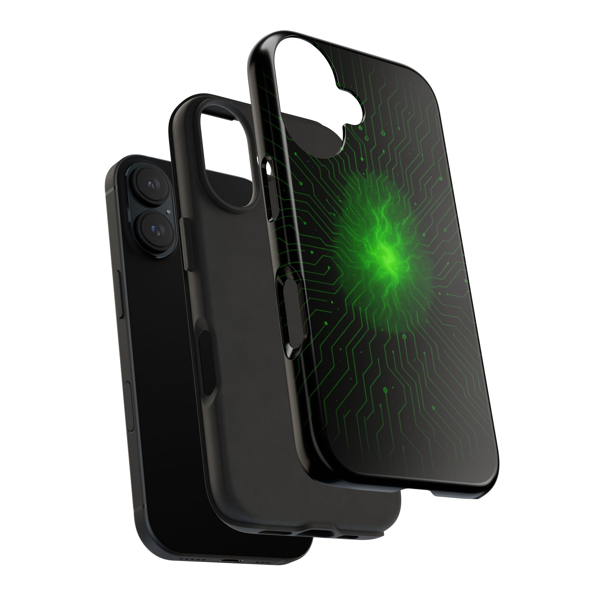 Tough Phone Case — Neon Green Energy Circuit Design