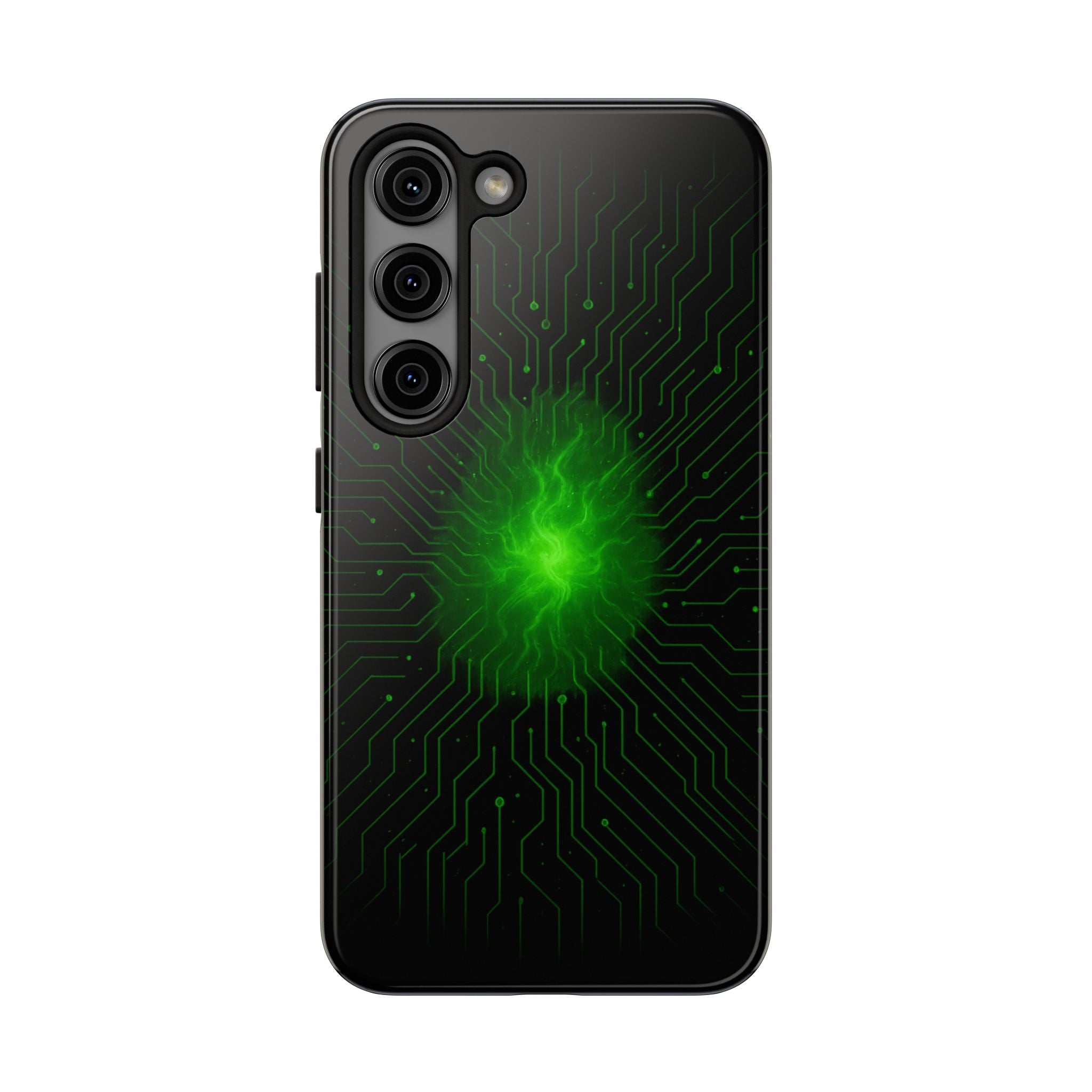 Tough Phone Case — Neon Green Energy Circuit Design
