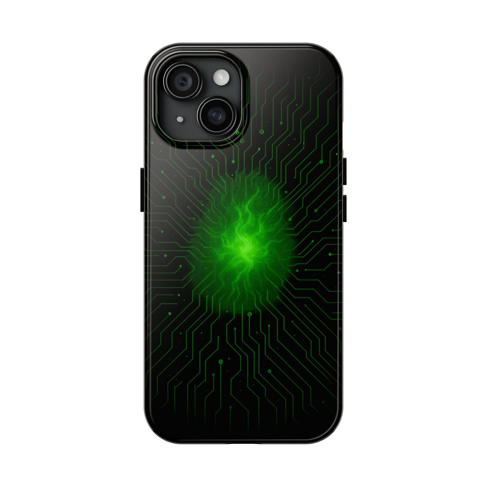 Tough Phone Case — Neon Green Energy Circuit Design