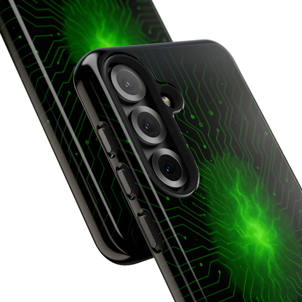 Tough Phone Case — Neon Green Energy Circuit Design