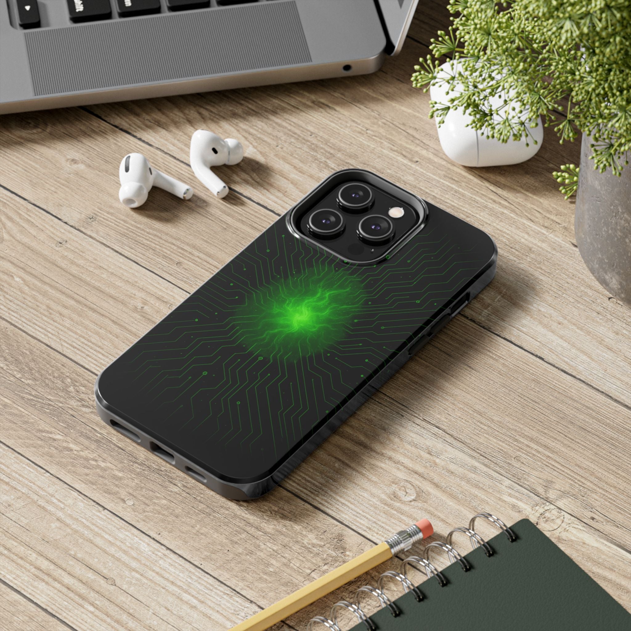 Tough Phone Case — Neon Green Energy Circuit Design