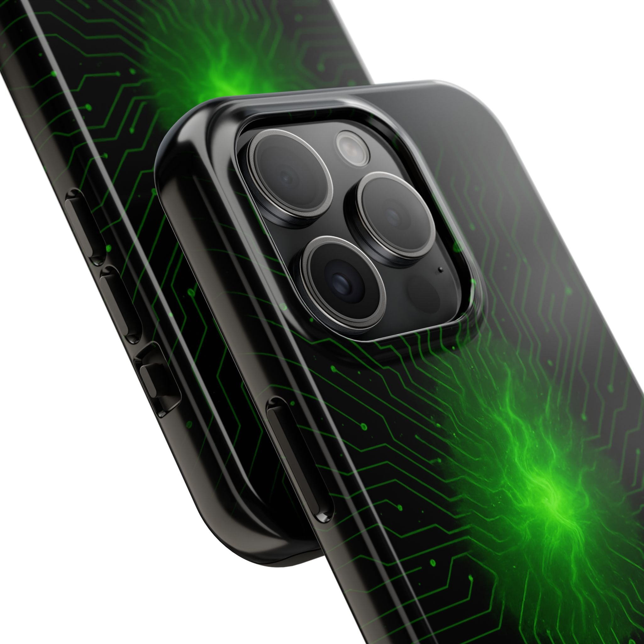 Tough Phone Case — Neon Green Energy Circuit Design