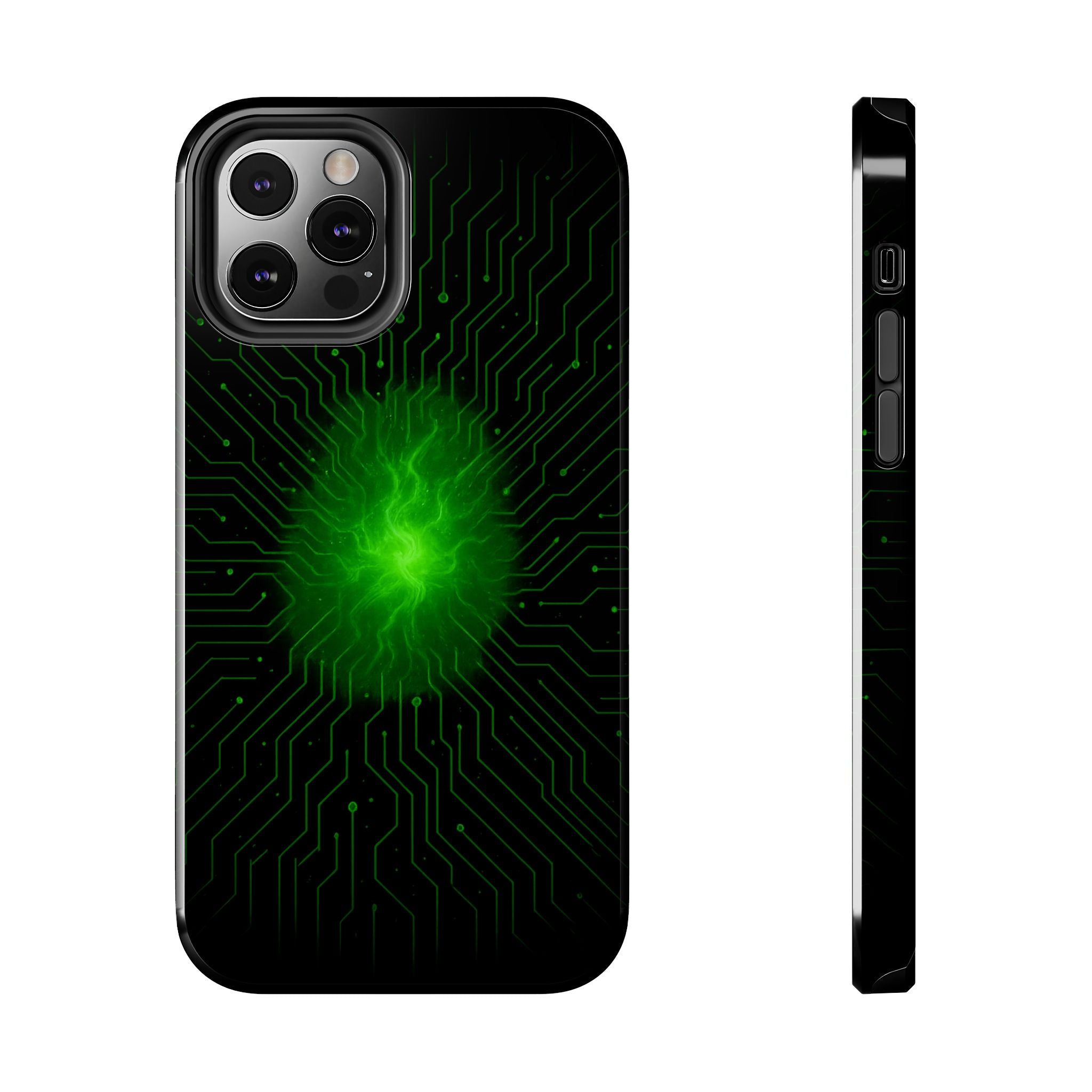 Tough Phone Case — Neon Green Energy Circuit Design