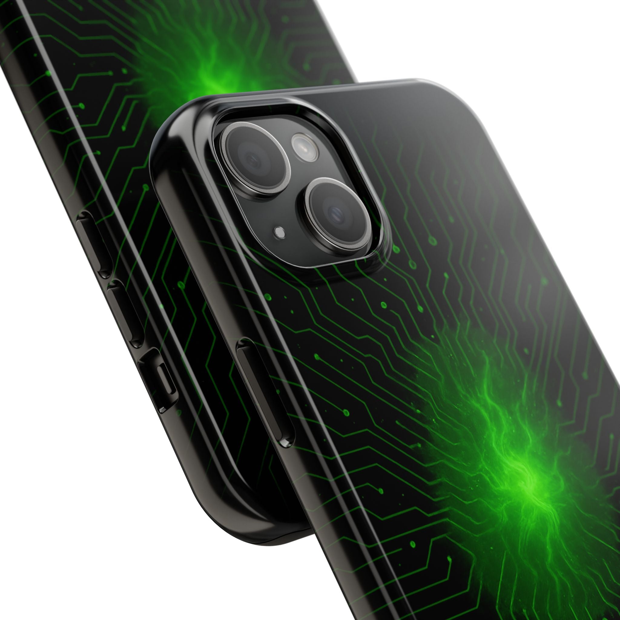Tough Phone Case — Neon Green Energy Circuit Design