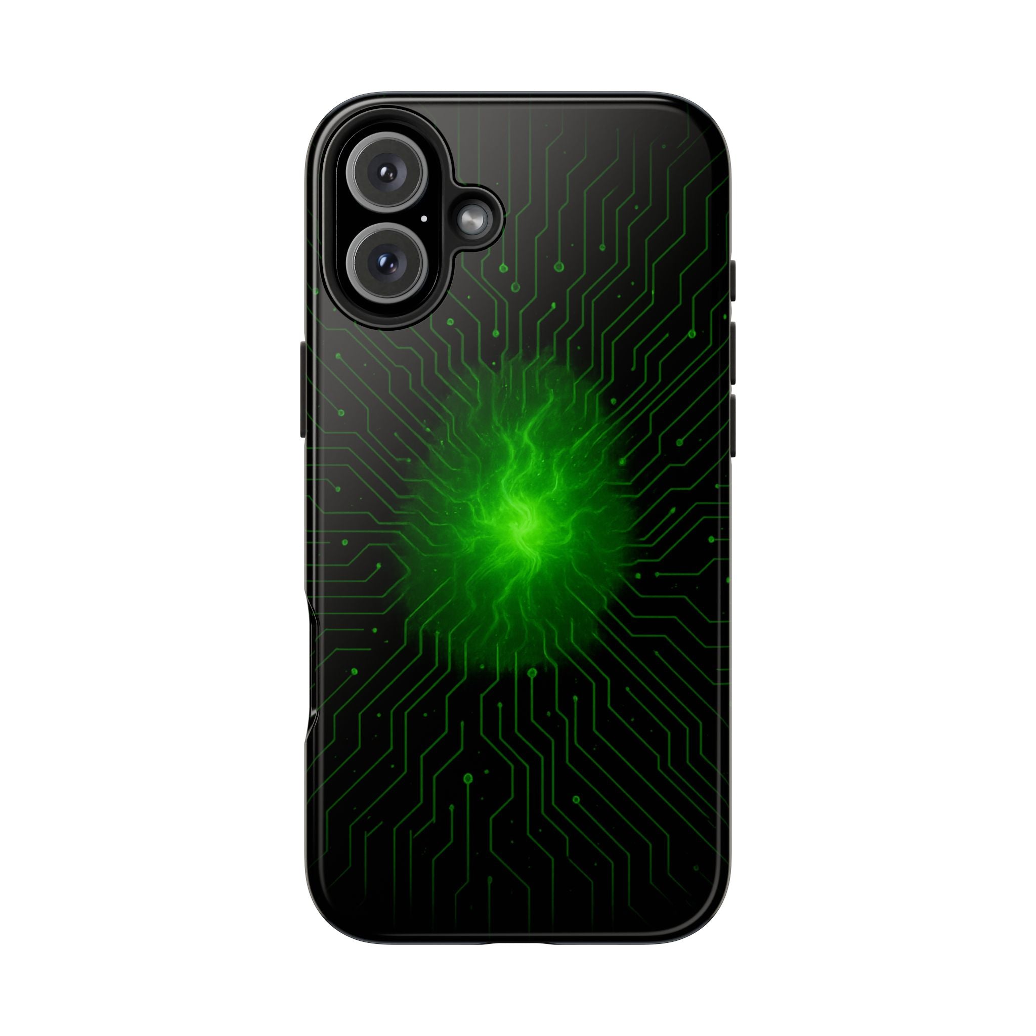 Tough Phone Case — Neon Green Energy Circuit Design
