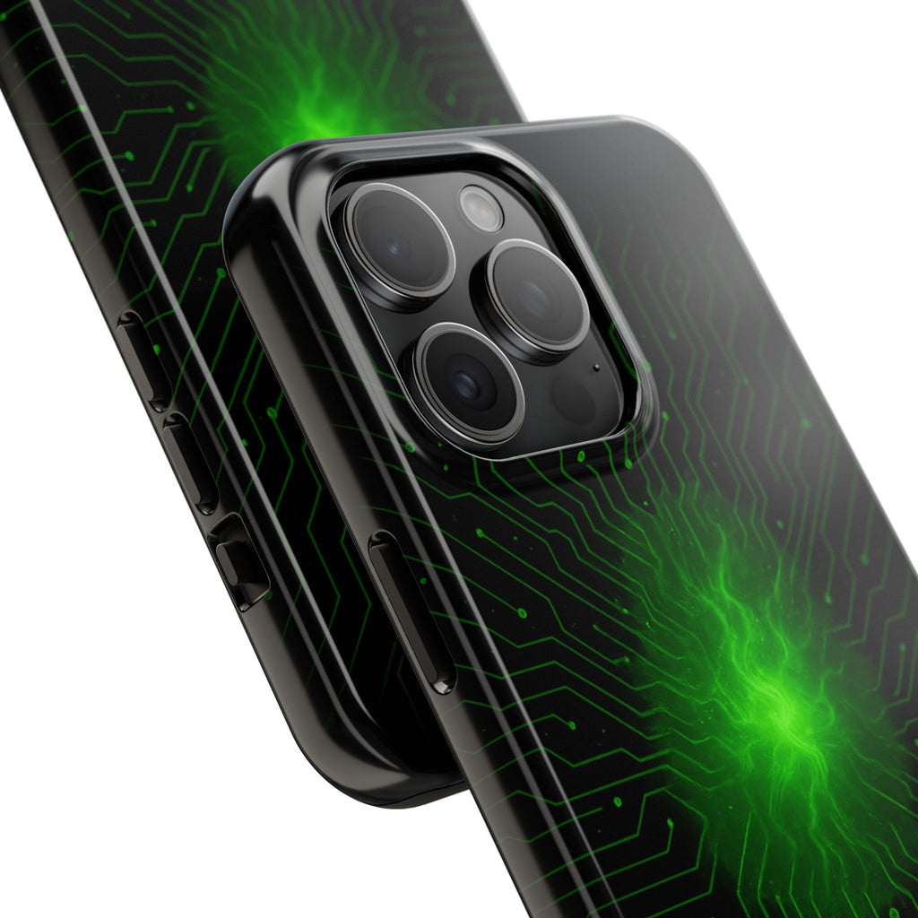 Tough Phone Case — Neon Green Energy Circuit Design