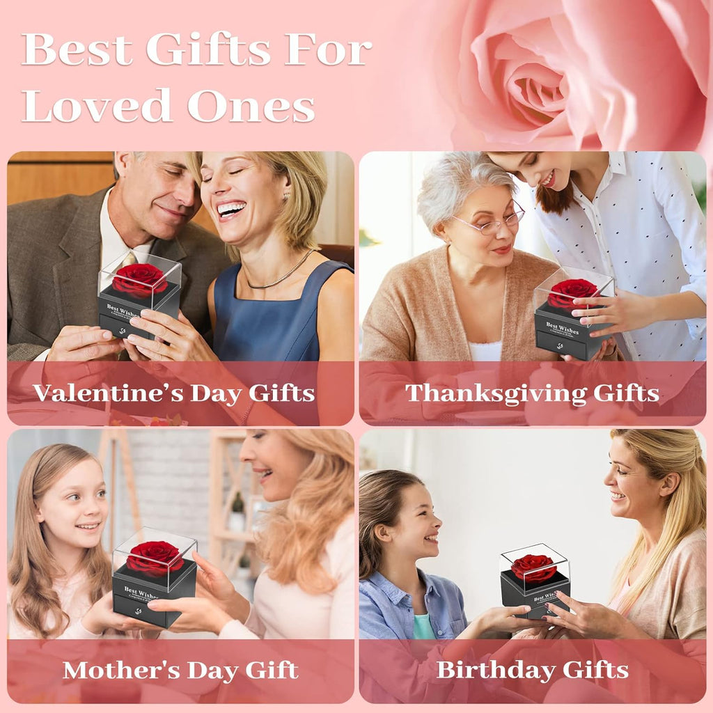 Preserved Real Rose Handmade Eternal Rose with Love You Necklace 100 Languages Gifts for Valentines Day Anniversary Wedding Romantic Gifts for Her