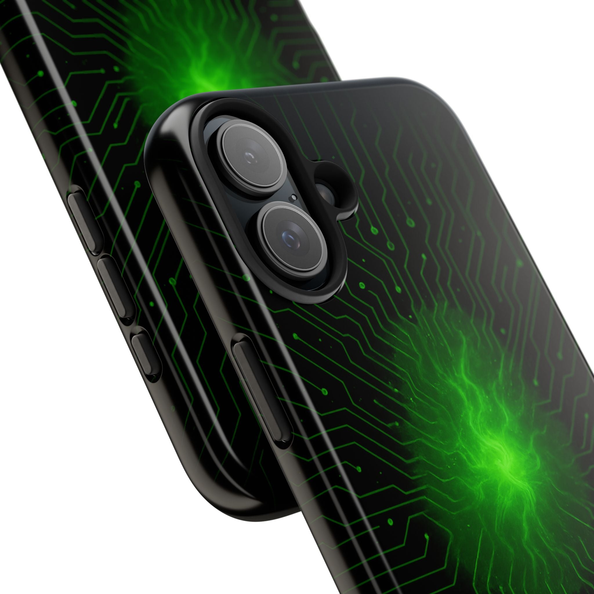 Tough Phone Case — Neon Green Energy Circuit Design