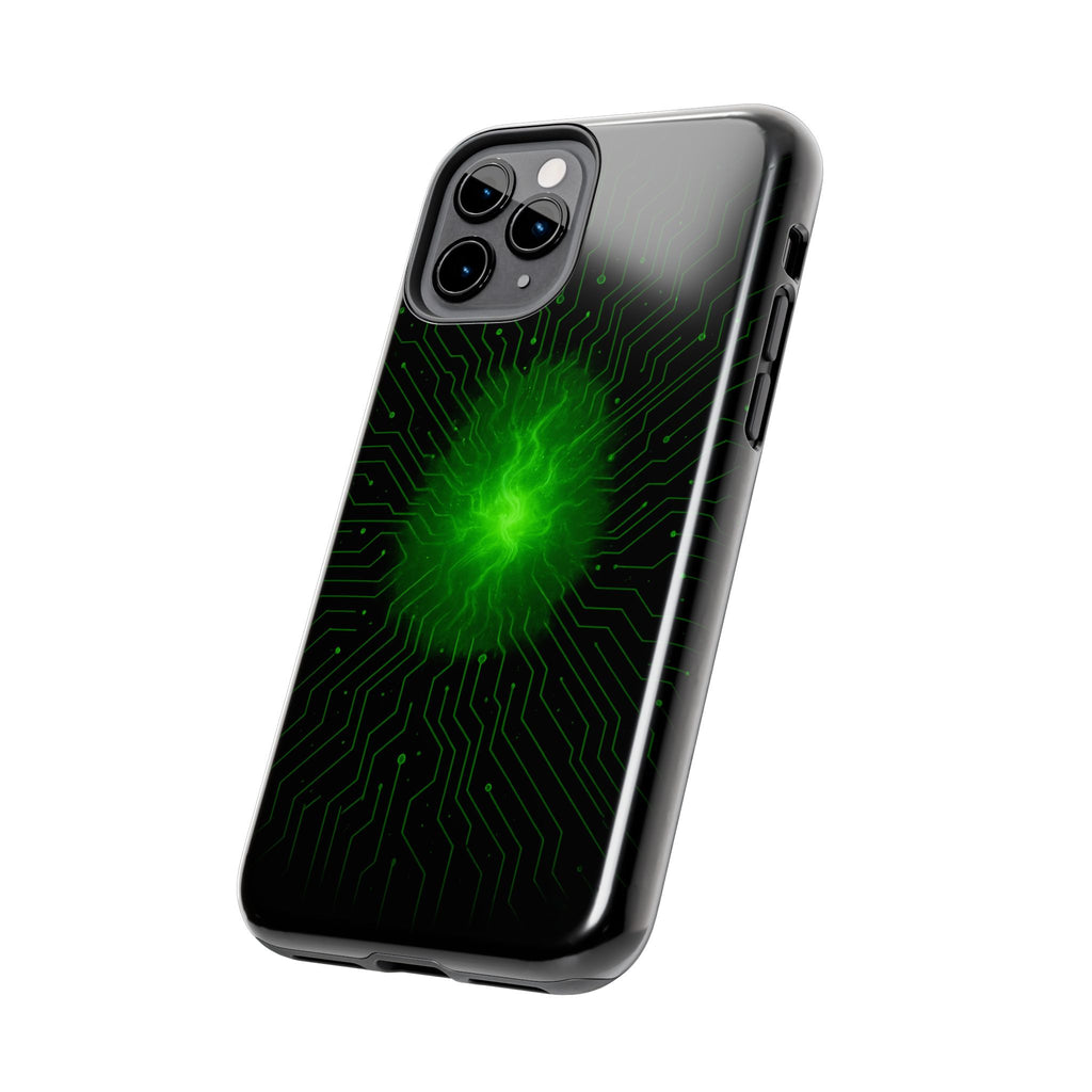 Tough Phone Case — Neon Green Energy Circuit Design
