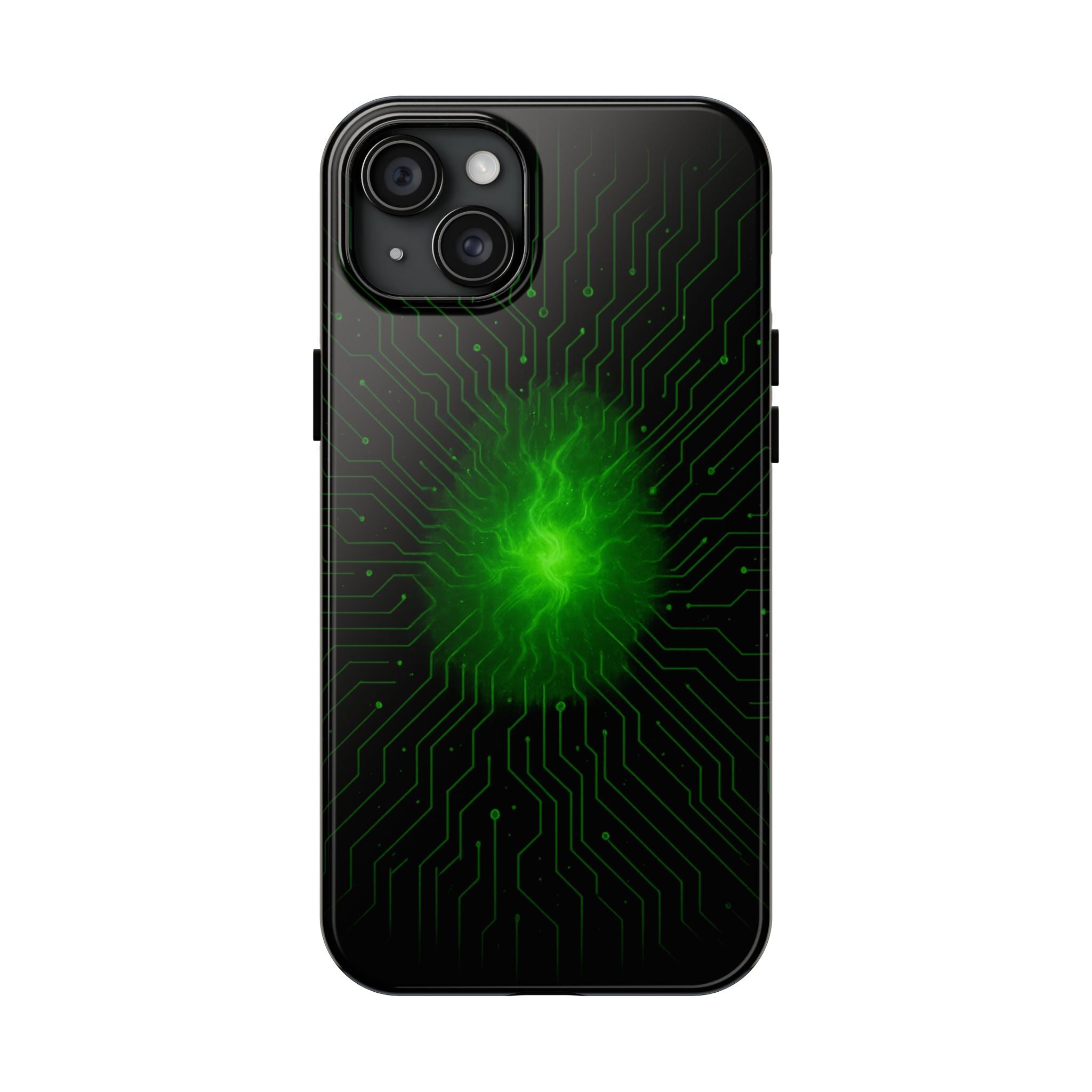 Tough Phone Case — Neon Green Energy Circuit Design