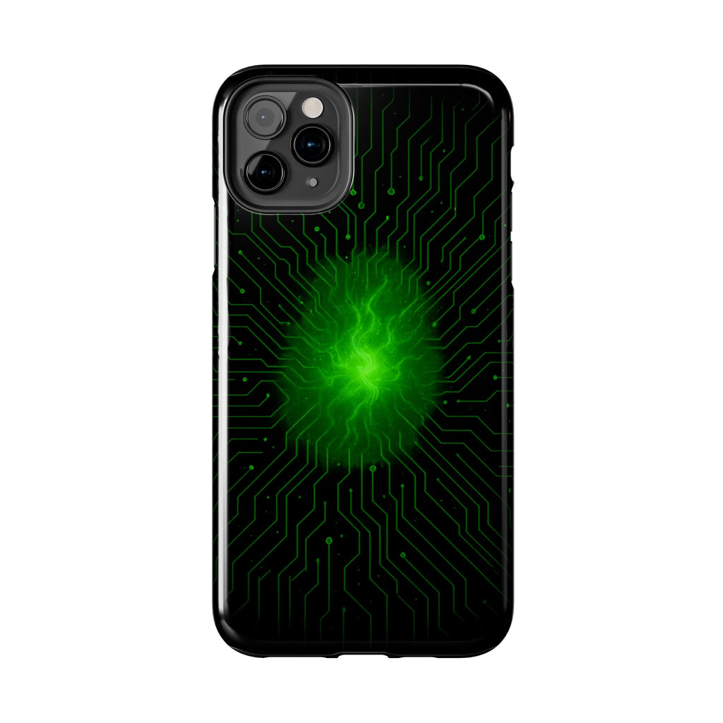 Tough Phone Case — Neon Green Energy Circuit Design