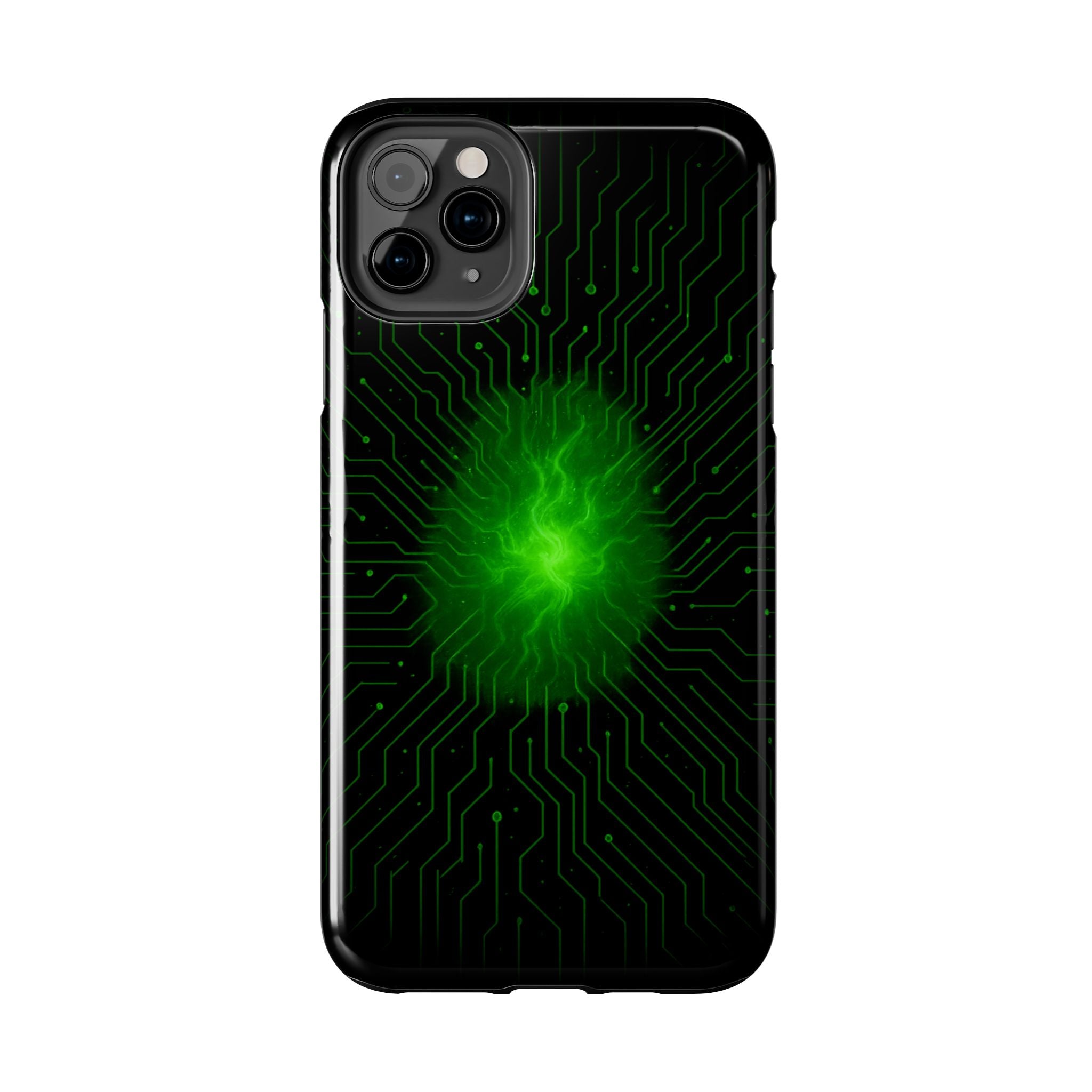Tough Phone Case — Neon Green Energy Circuit Design