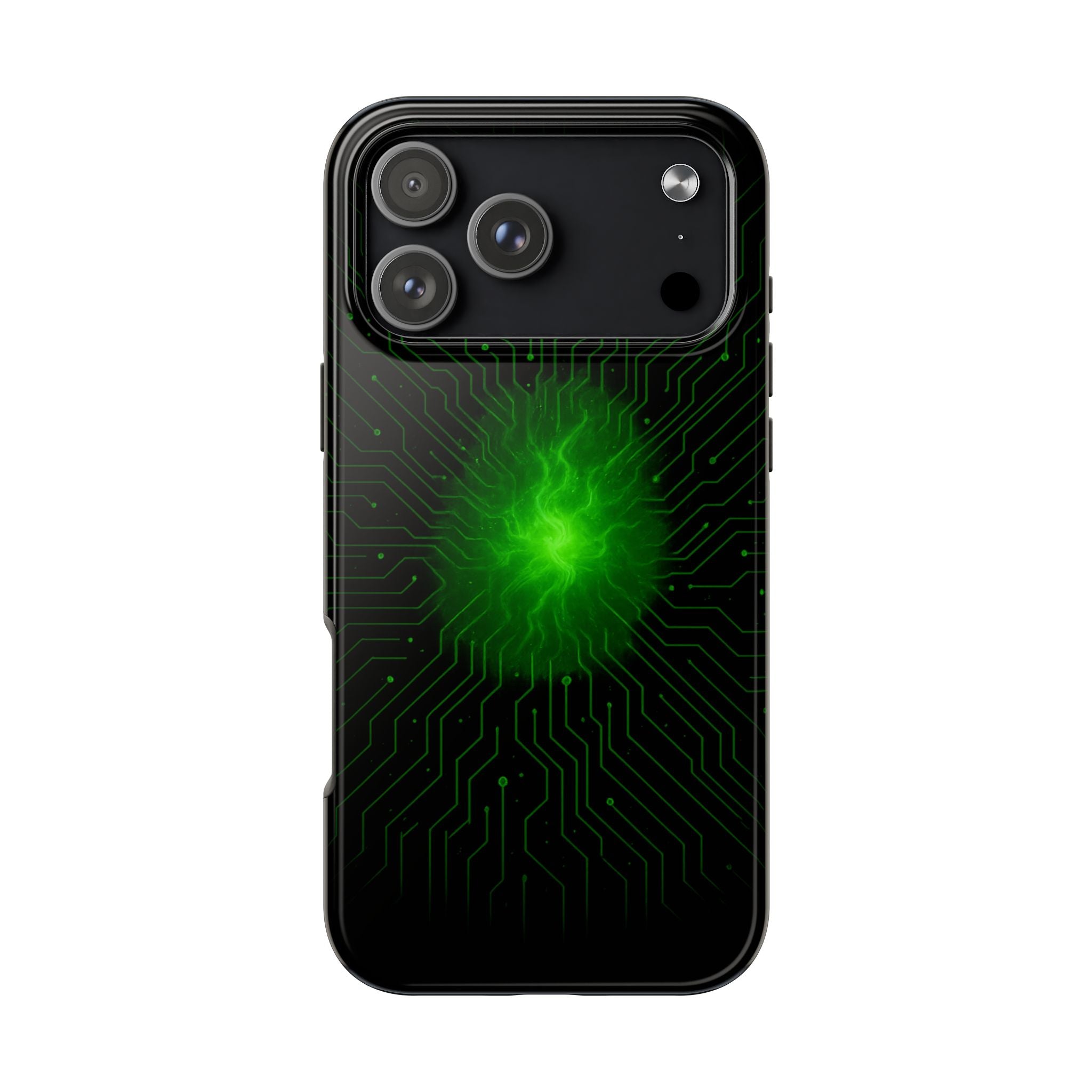 Tough Phone Case — Neon Green Energy Circuit Design
