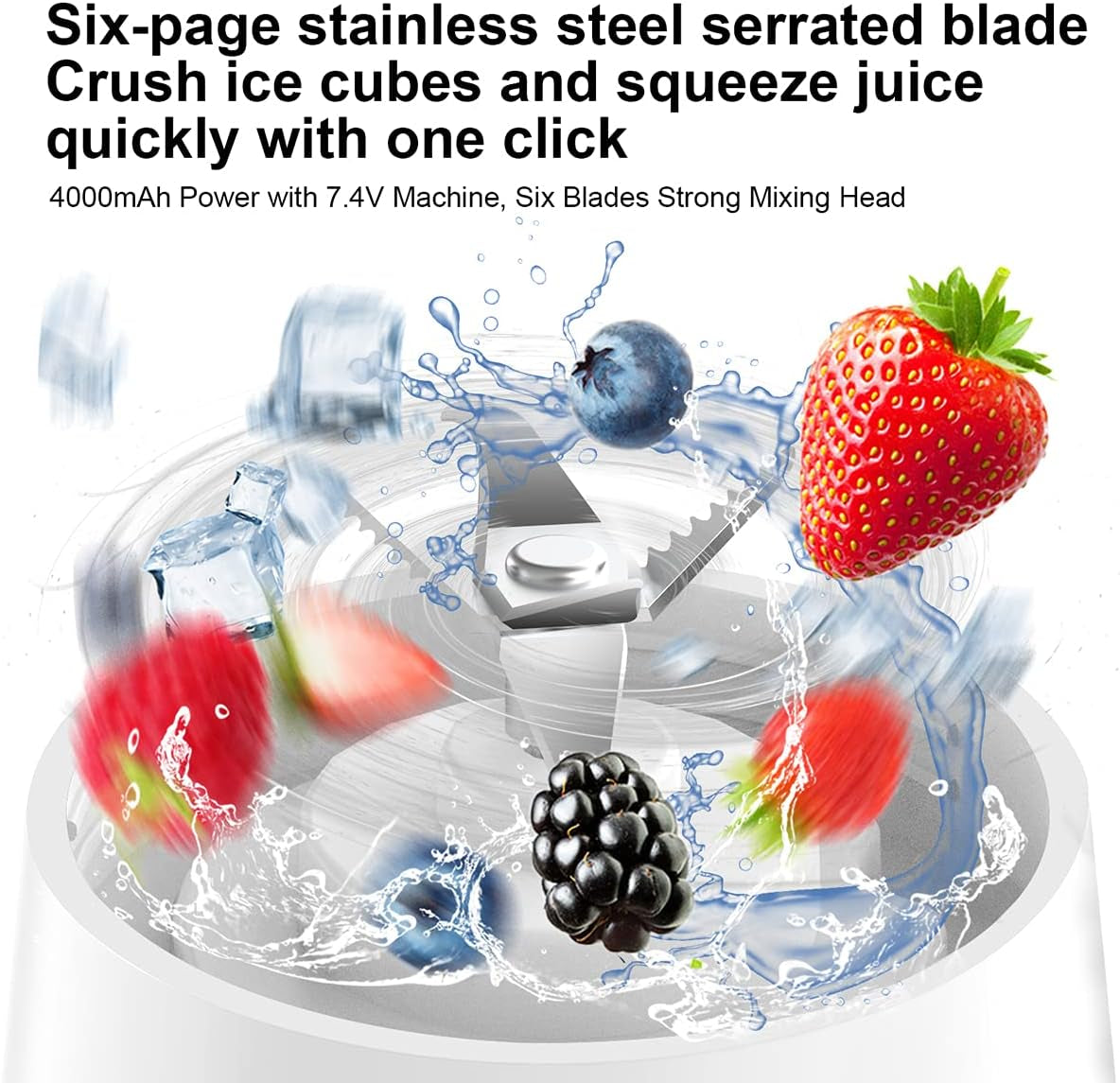 Portable Blender,Mini Blender for Shakes and Smoothies,Six Blades in 3D for Superb Mixing,Personal Size Blender with Powerful Motor 2000Mah Rechargeable Battery for Home, Travel, Office