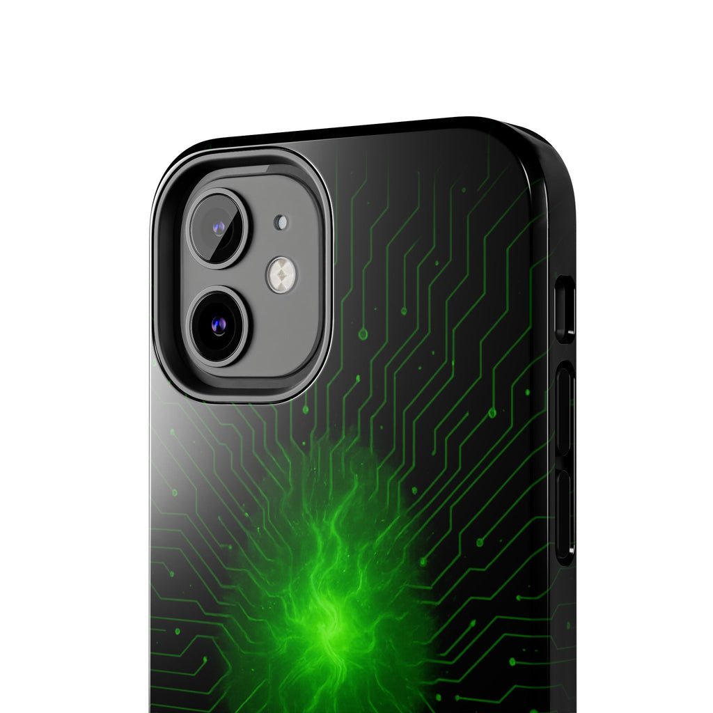 Tough Phone Case — Neon Green Energy Circuit Design