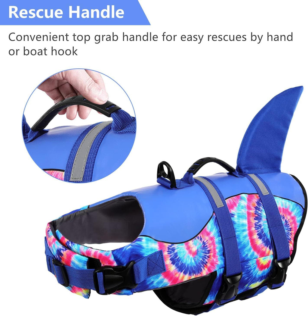 Dog Life Jacket - Pet Safety Vest for Swimming & Boating, Shark Life Jacket with Floatation, Dog Lifesavers Swimsuits for Small Medium Large Dogs (Blue Bandhnu, XL)