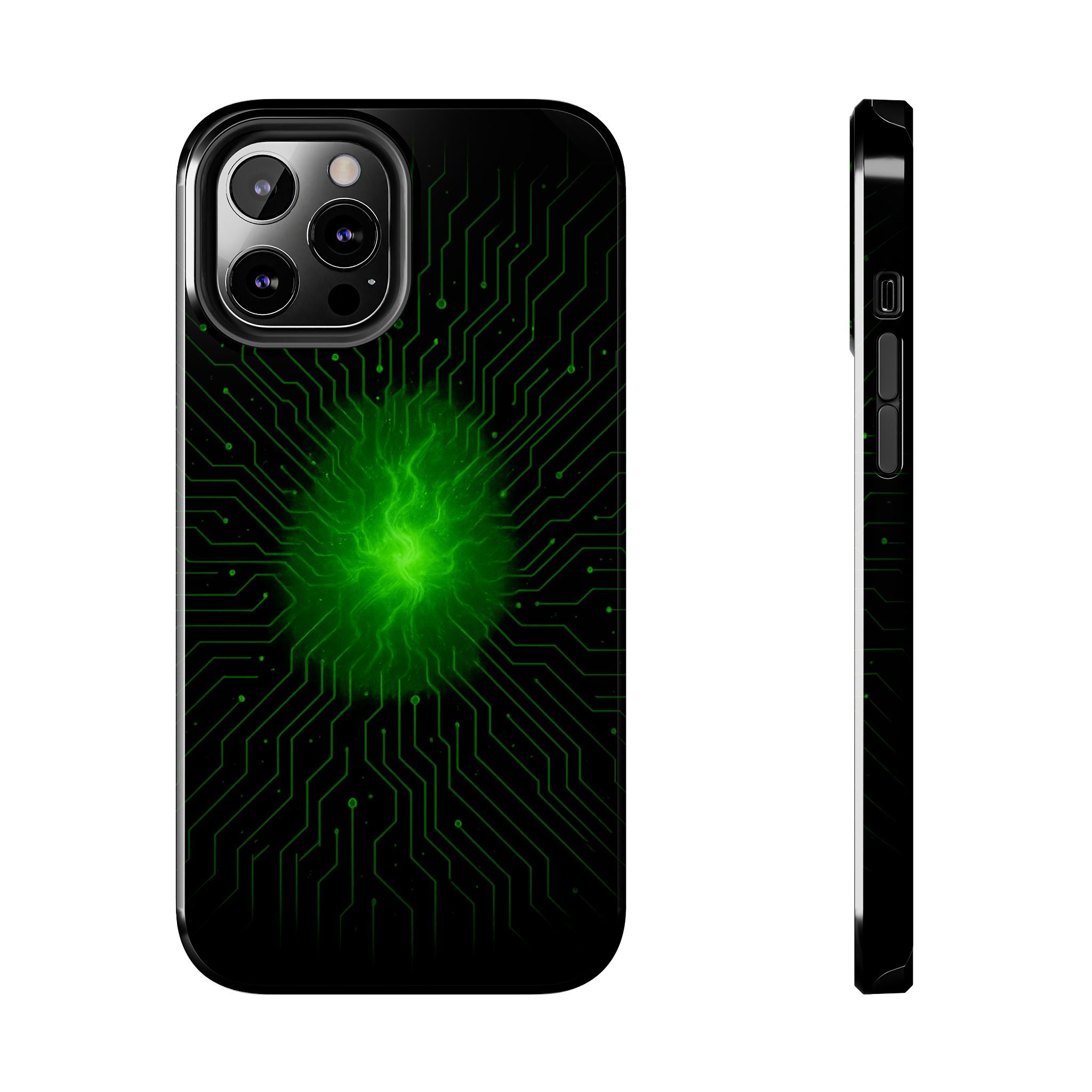 Tough Phone Case — Neon Green Energy Circuit Design