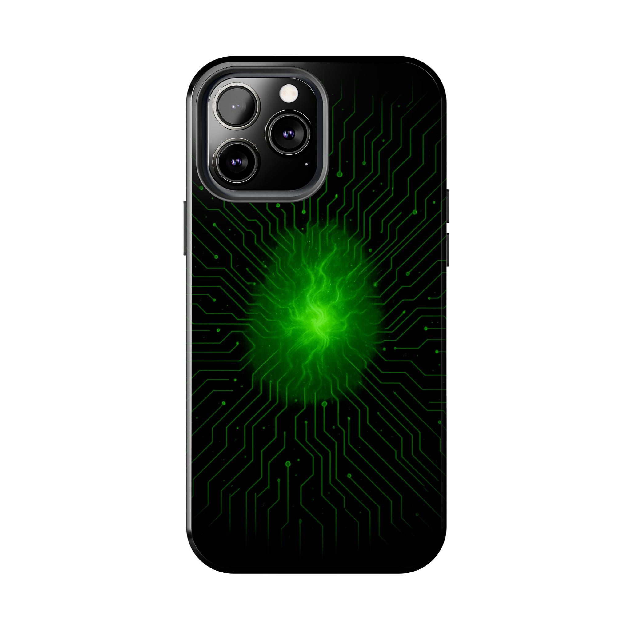 Tough Phone Case — Neon Green Energy Circuit Design