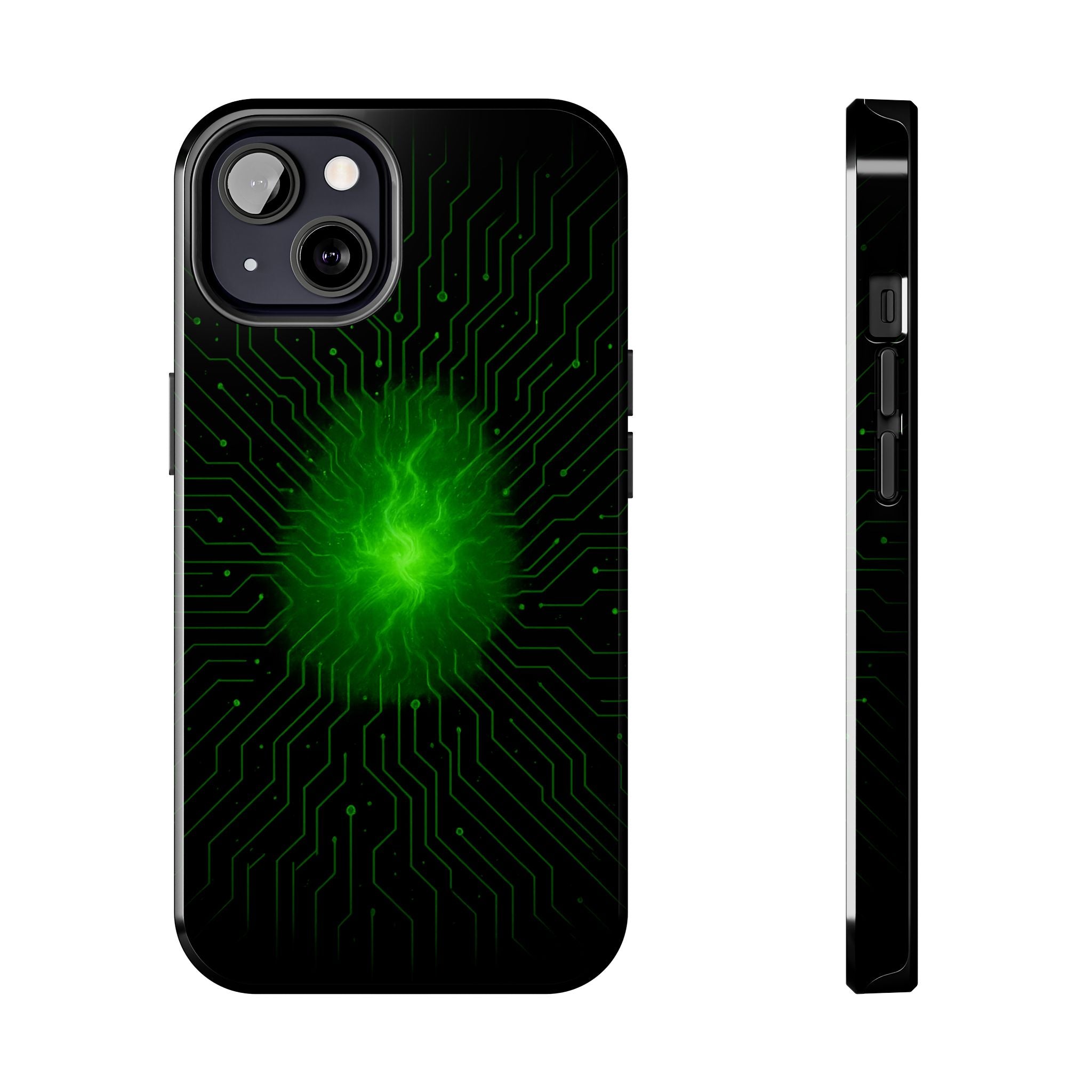 Tough Phone Case — Neon Green Energy Circuit Design