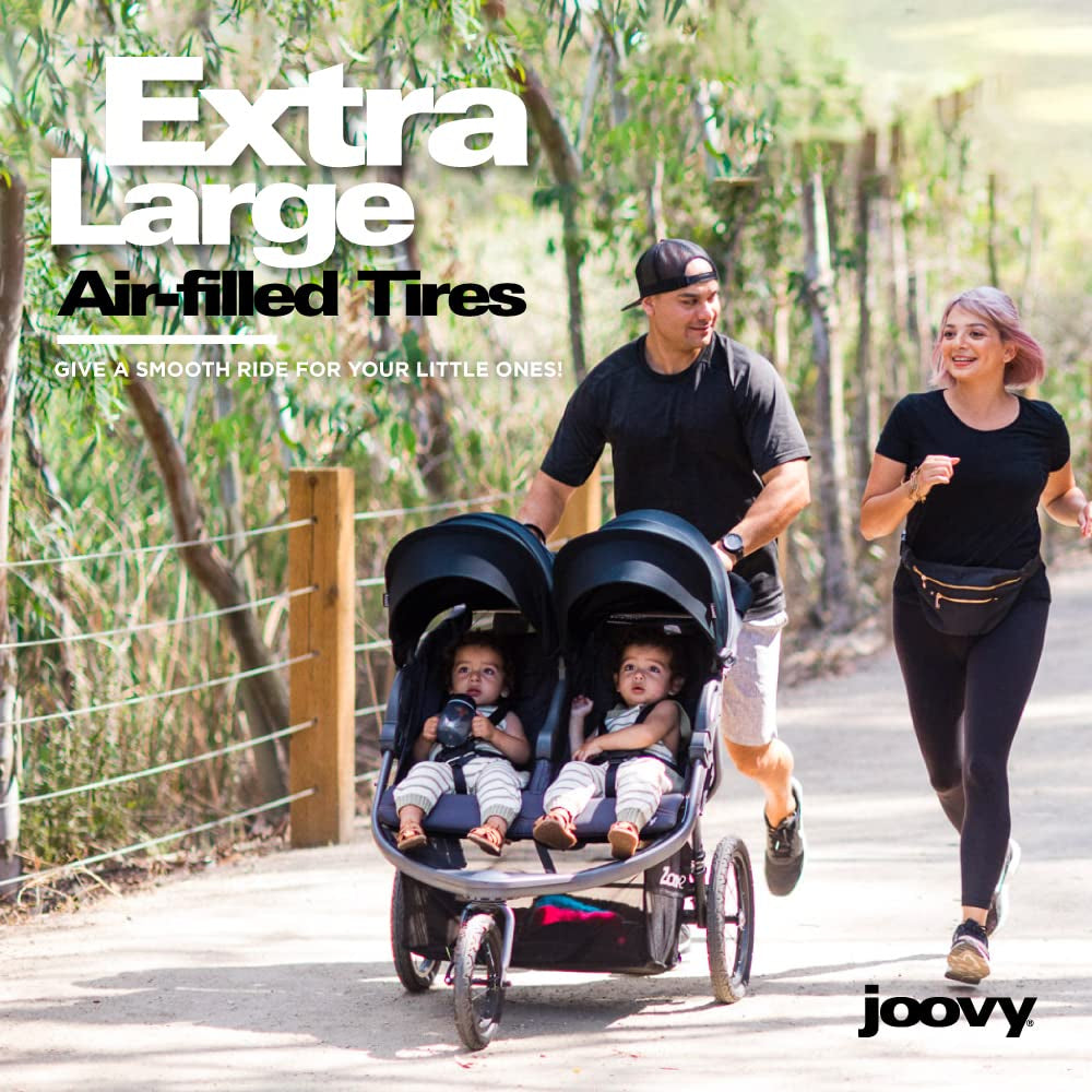 Zoom X2 Lightweight Performance Double Jogging Stroller Featuring Extra-Large Pneumatic Tires with Air Pump Included, Locking and Swiveling Front Tire, and Easy One-Handed Fold, Forged Iron