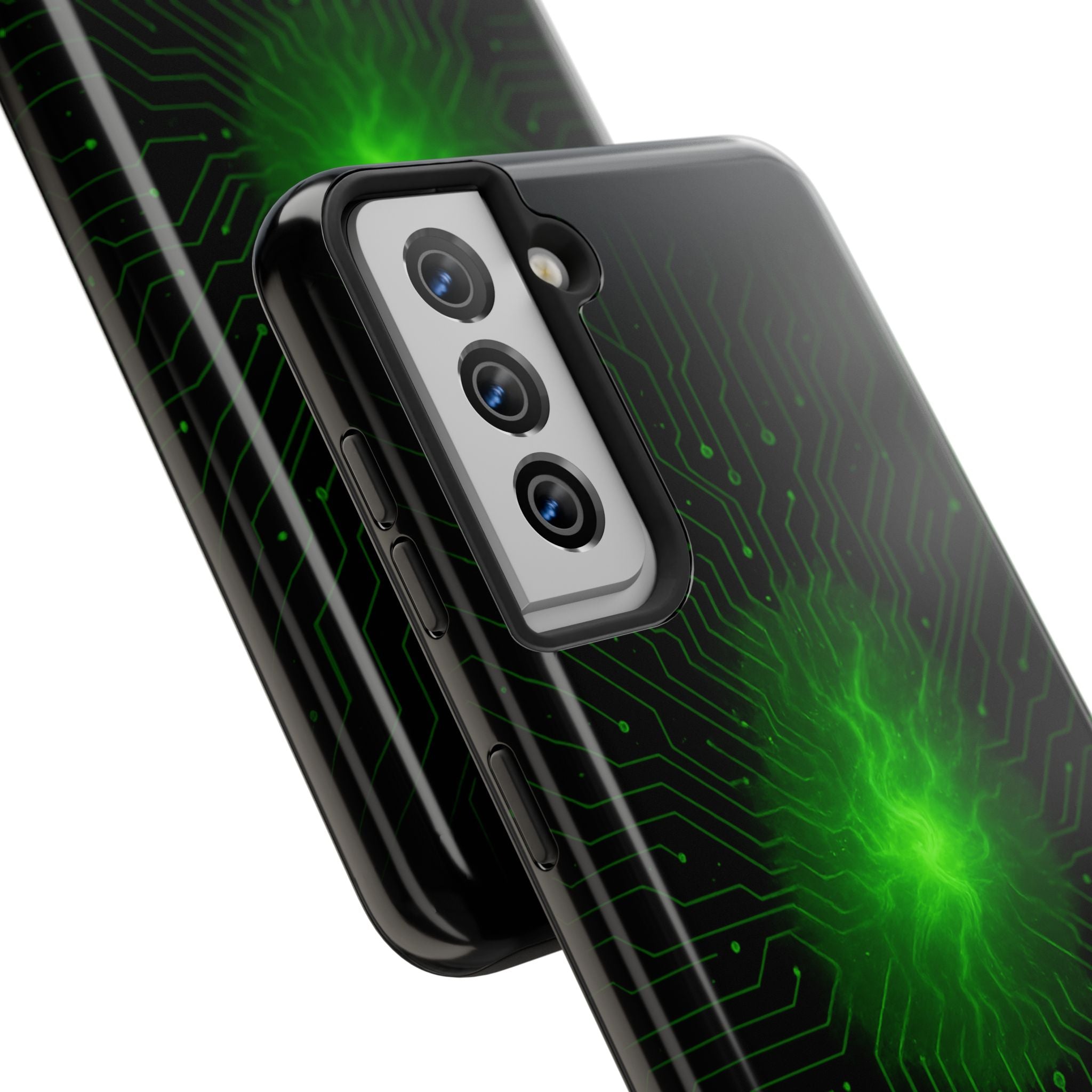 Tough Phone Case — Neon Green Energy Circuit Design